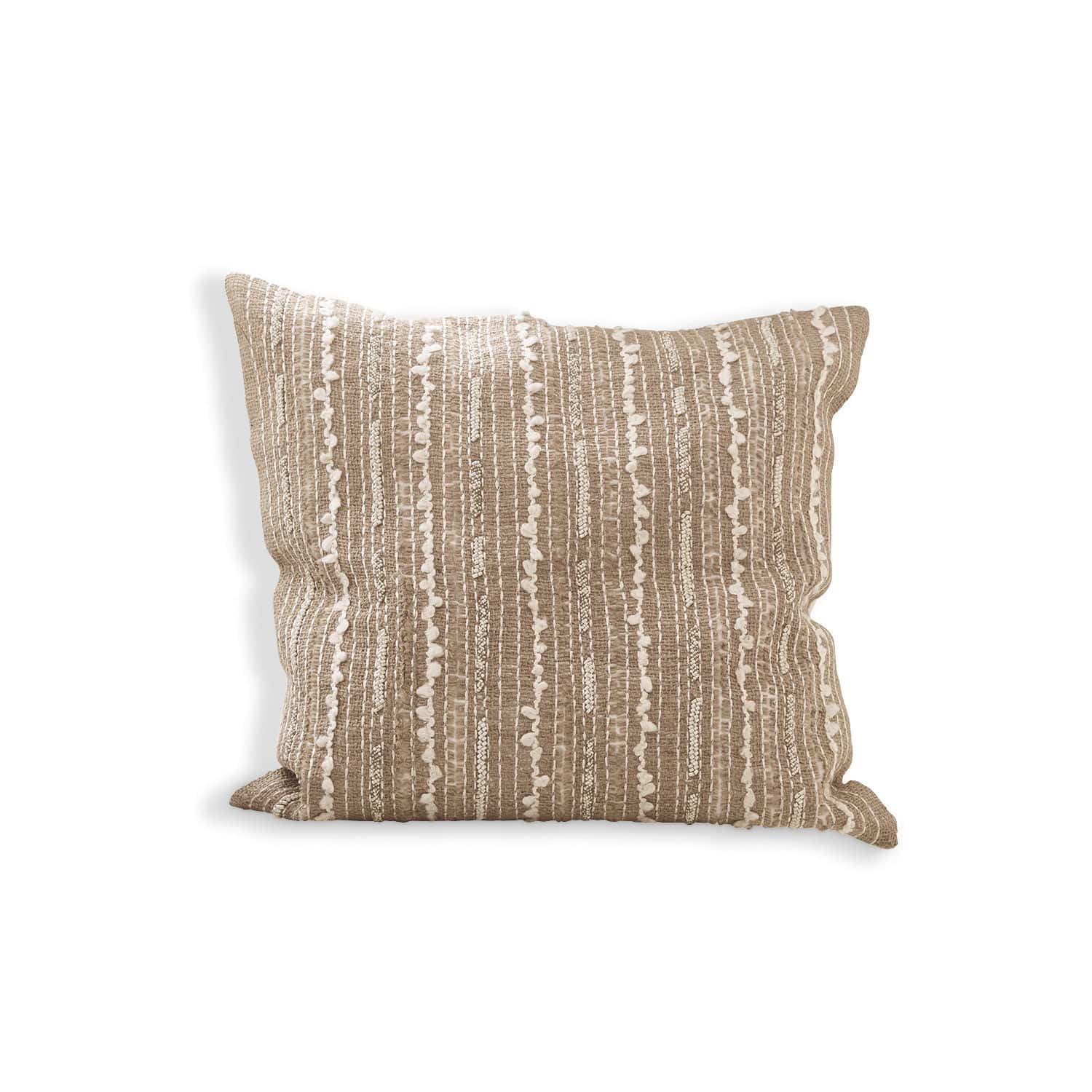 Beige decoratief kussen van katoen met wit streeppatroon, ideaal voor woonkamer en slaapkamer