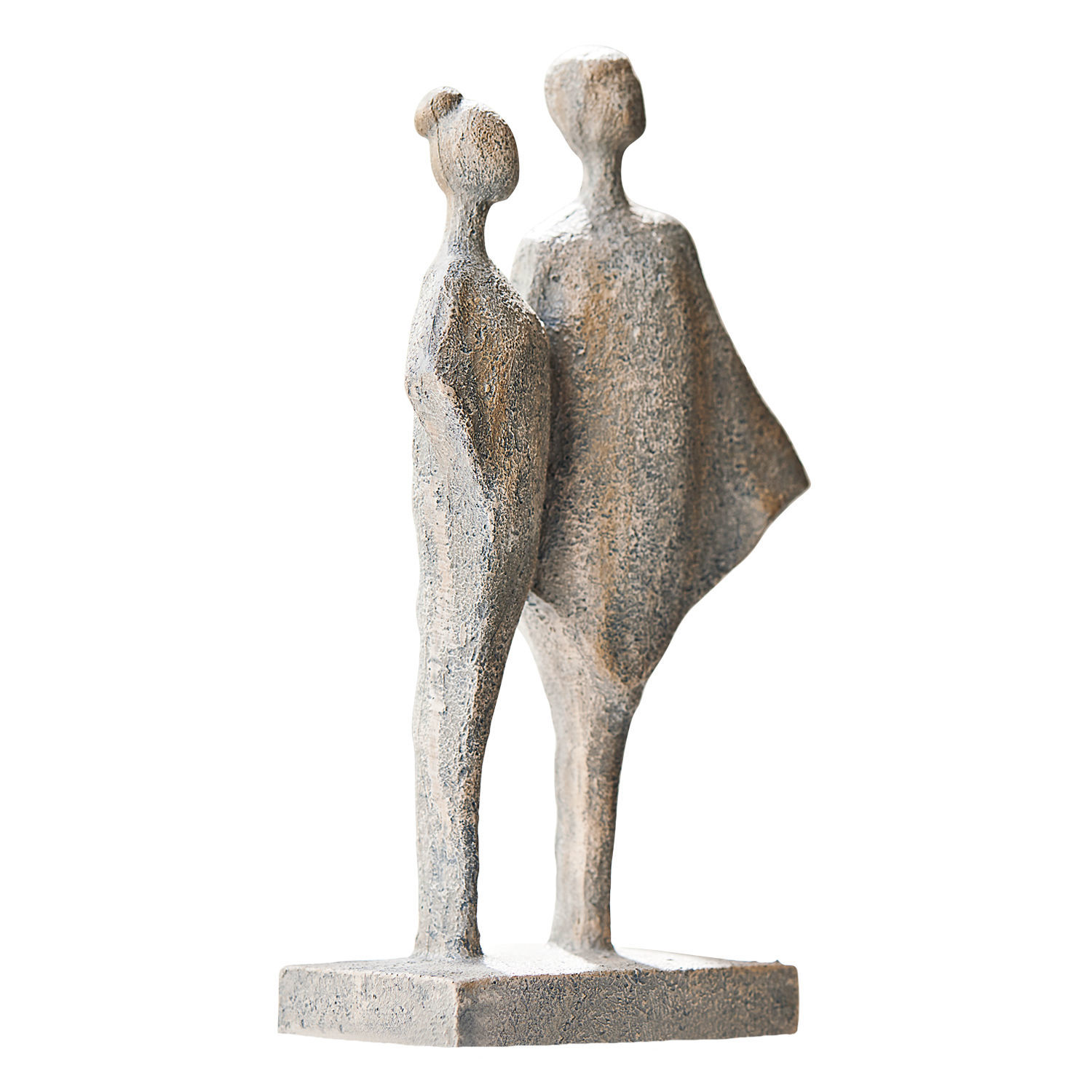 Sculptuur Teslin Decoratief beeld van twee figuren van grijs steen op rechthoekige voet, moderne woondecoratie
