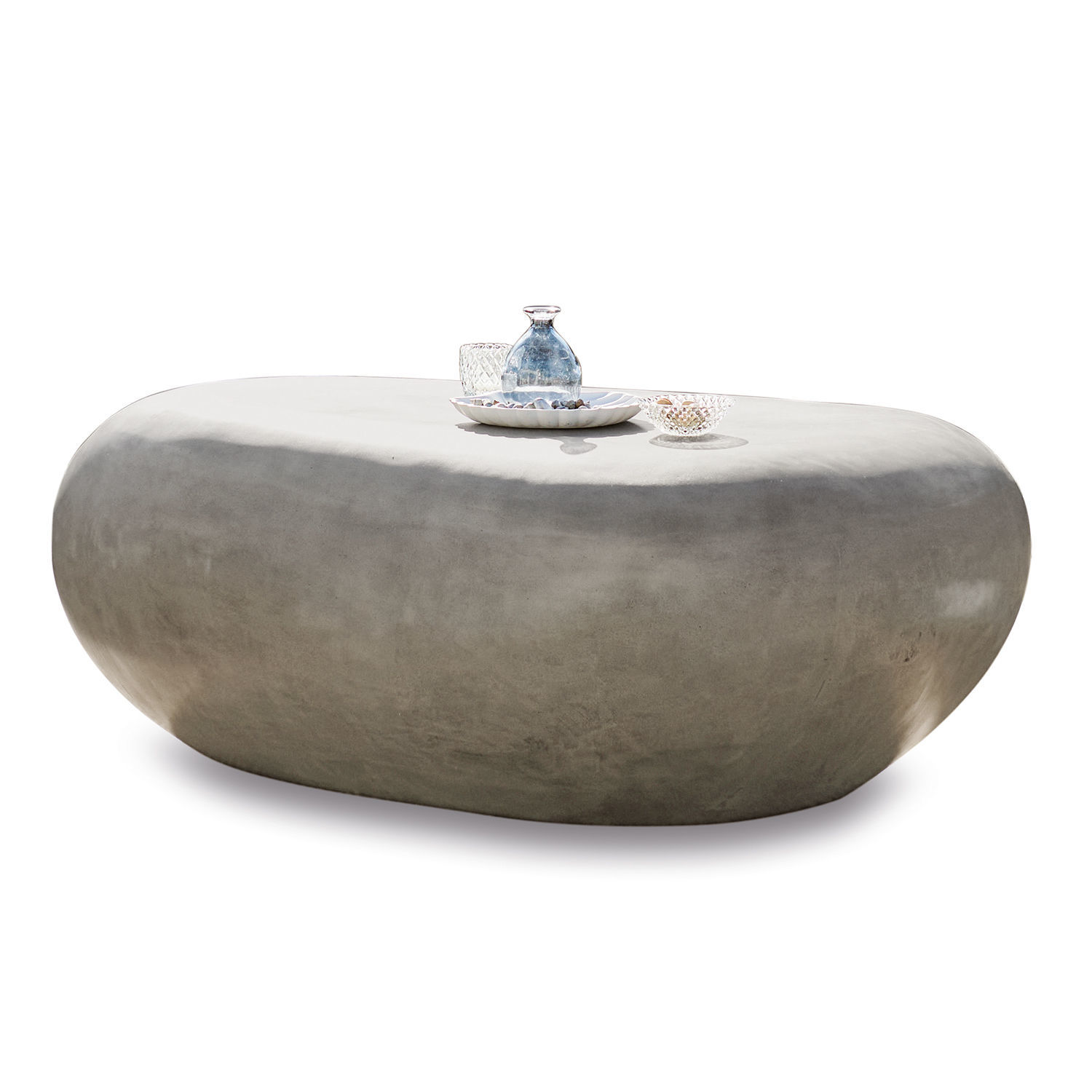 Salontafel Fermline Ovale salontafel van grijs beton, modern meubel voor woonkamer