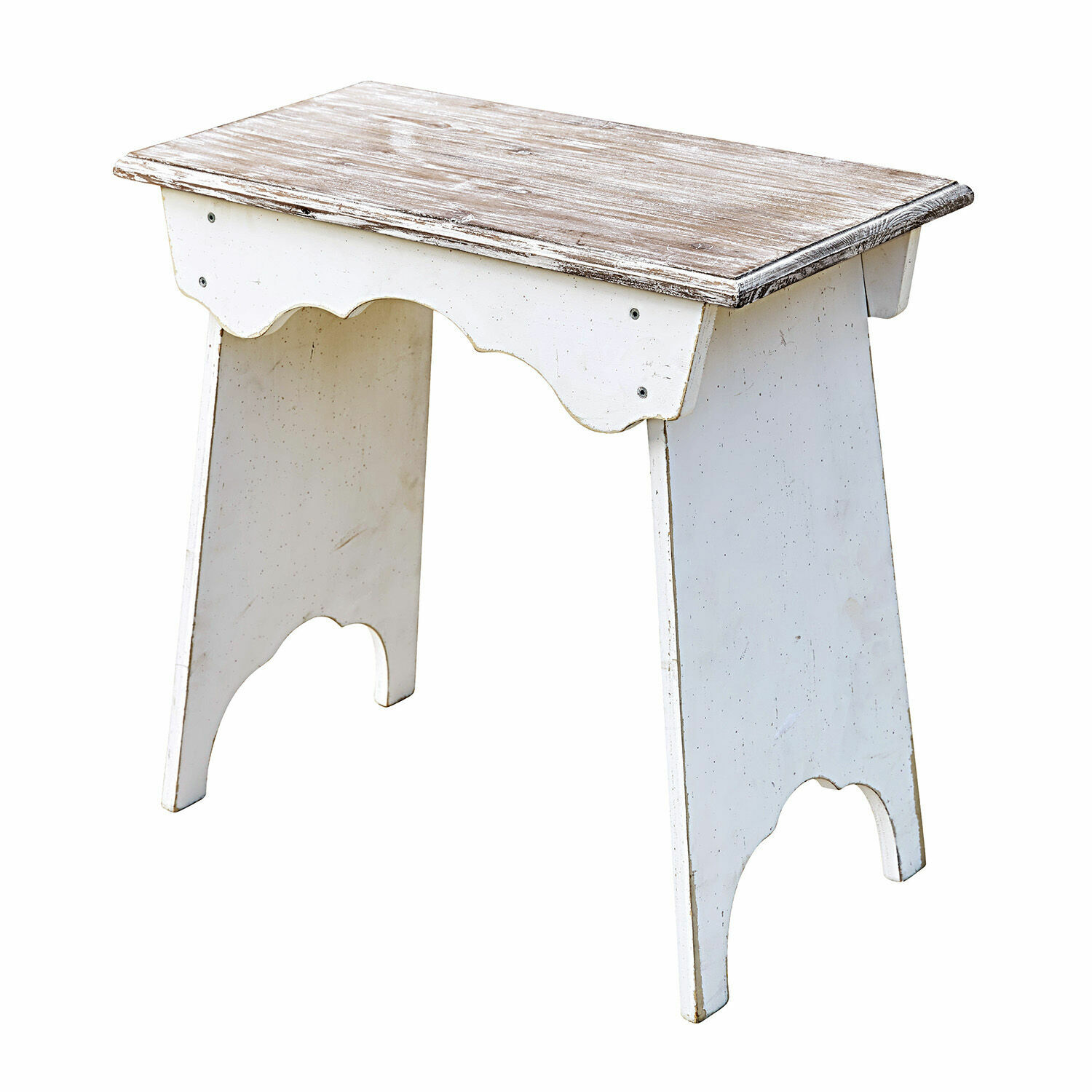 Kruk Fria Witte houten kruk met verweerd vintage blad voor rustieke interieurinrichting