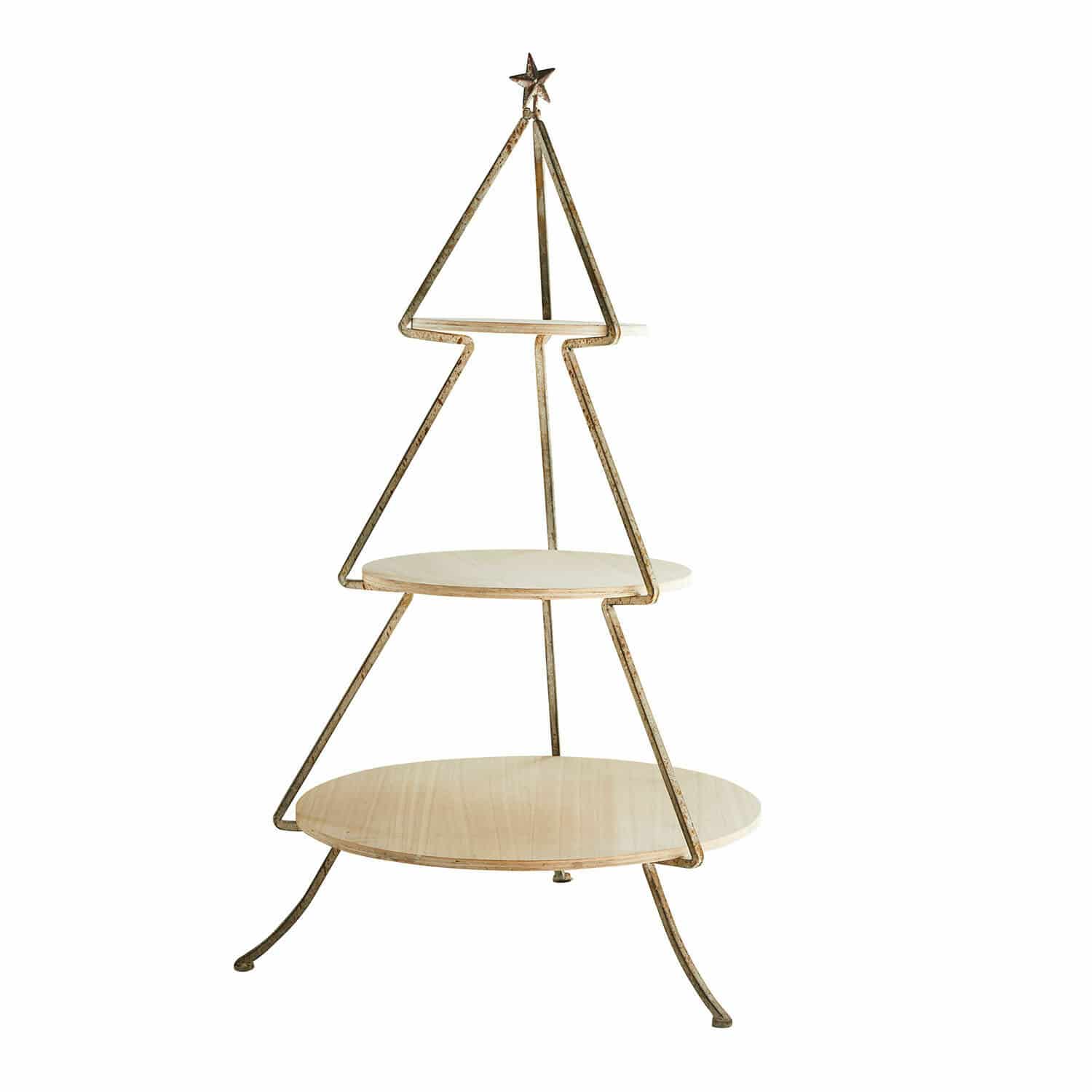 Etagère Wélonice Metalen plank in kerstboomvorm met lichte houten planken voor kerstdecoratie