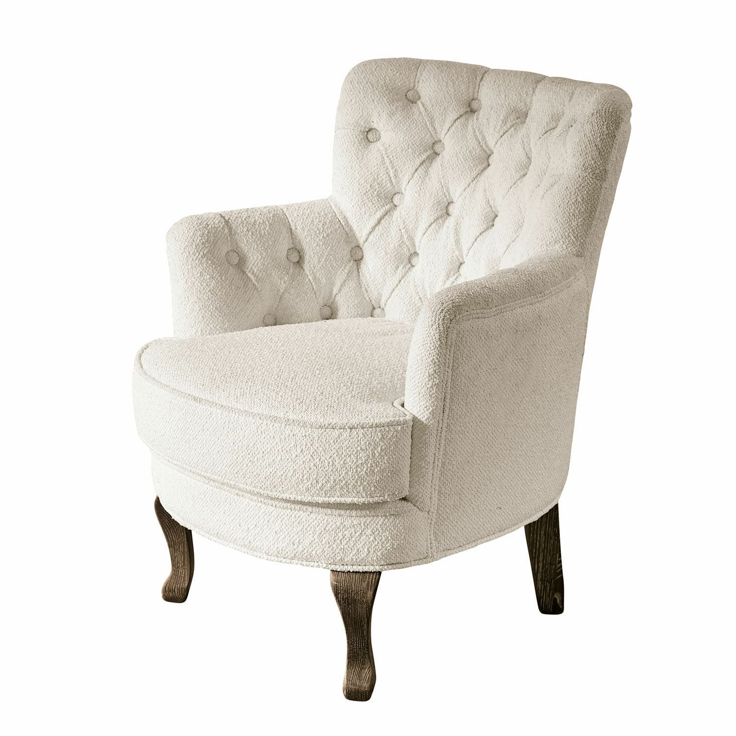 Fauteuil Calgary Elegante fauteuil van crème boucle-stof met houten poten voor comfortabele woonkamer