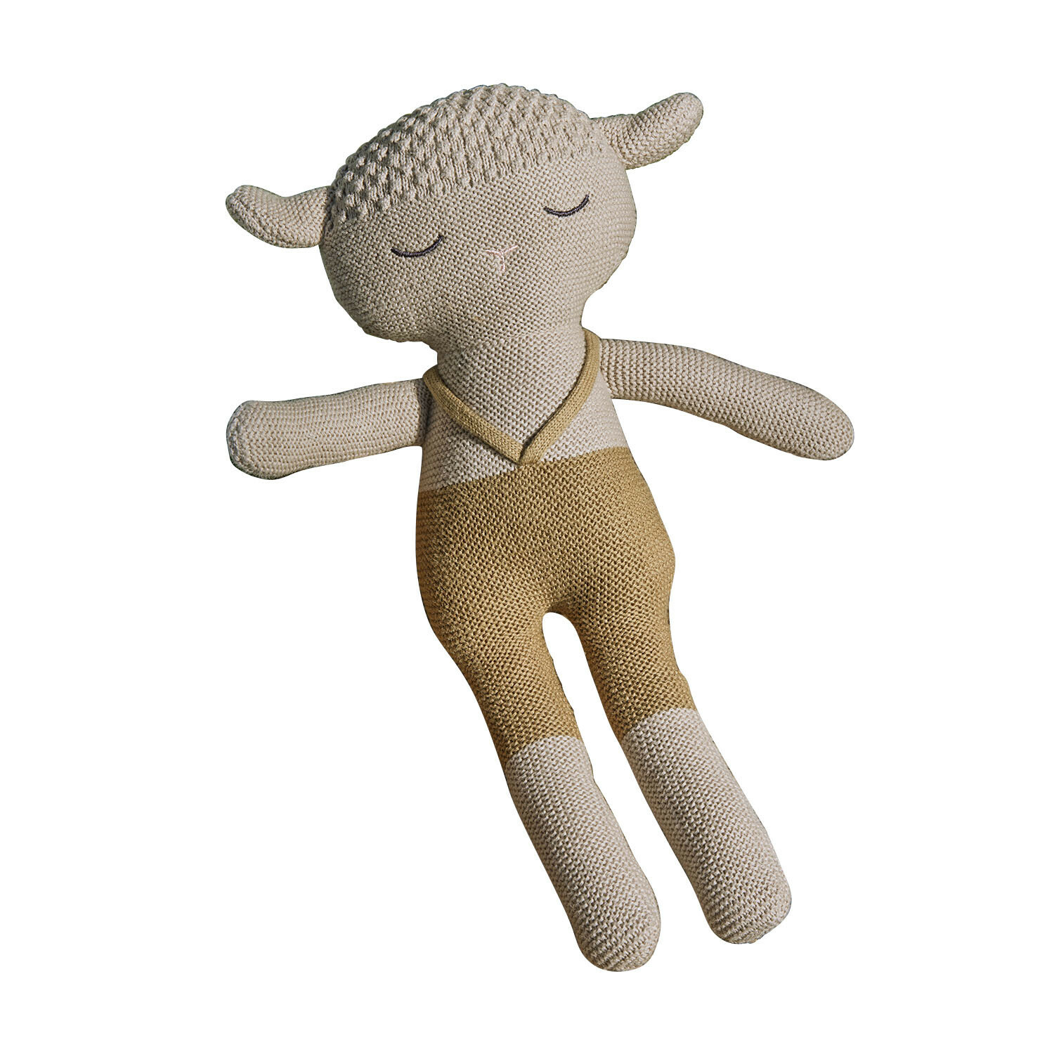 Beige gebreide schapenknuffel, zacht en knuffelbaar, ideaal kinderspeelgoed