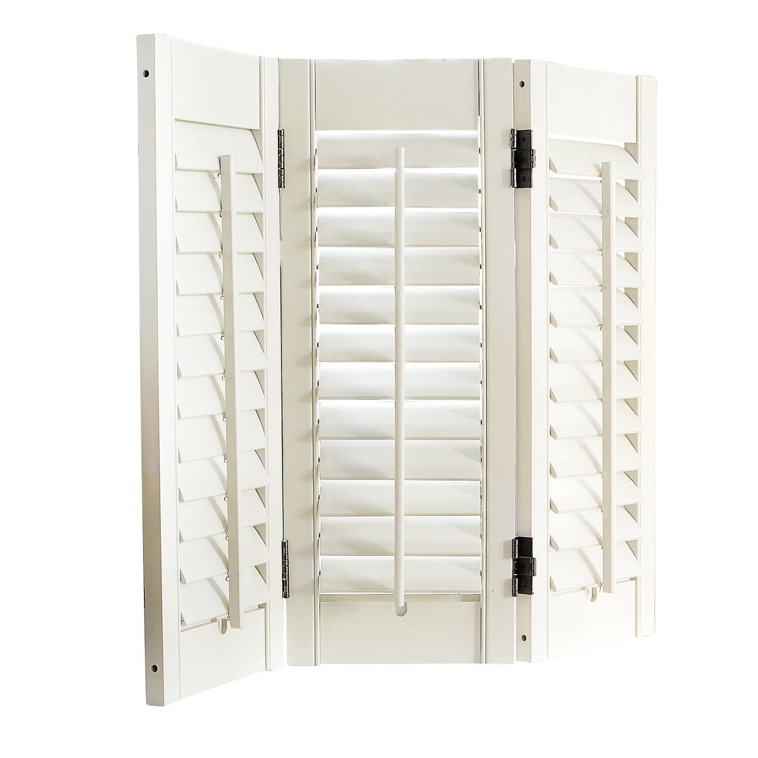 Shutter Ventura Driepanelige witte houten jaloezie met verstelbare lamellen voor raamdecoratie