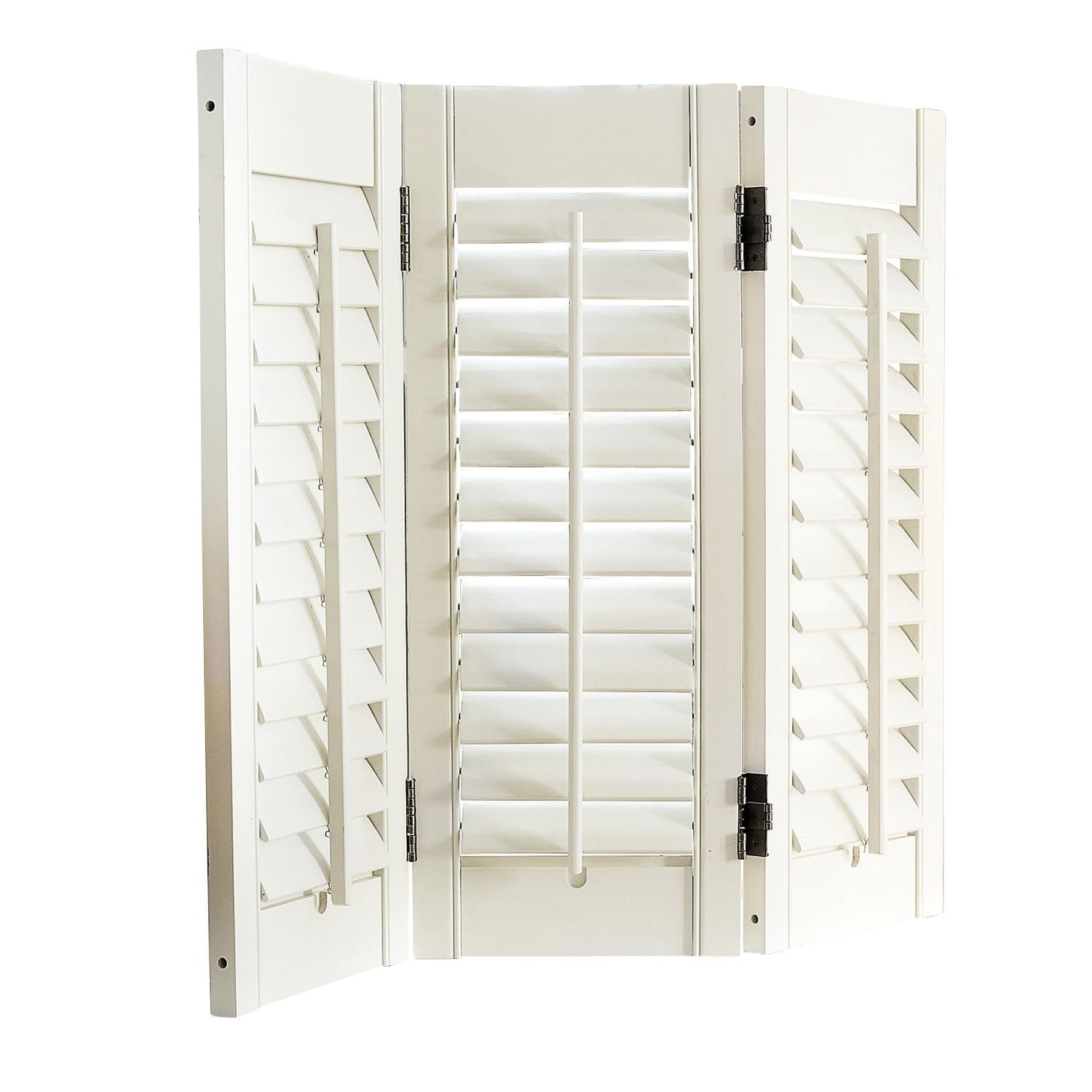 Shutter Ventura Driepanelige witte houten jaloezie met verstelbare lamellen voor raamdecoratie