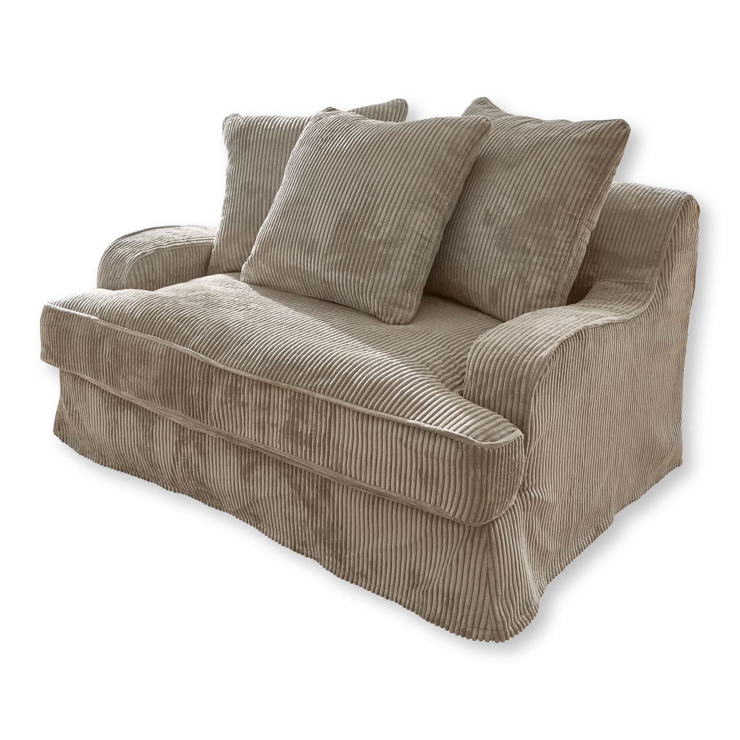 Bank Monaco Beige tweezitsbank van zachte ribfluweel met kussens, comfortabel voor woonkamer
