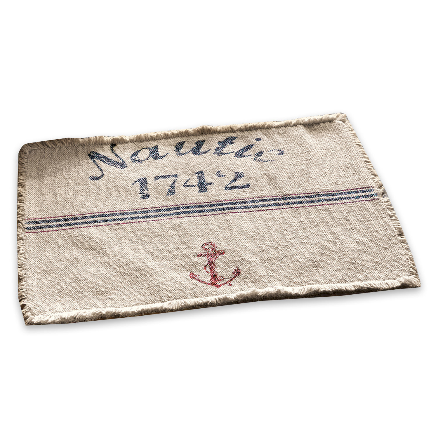 Placemat set van 2 Nautic Beige katoenen mat met nautische ankerprint en tekst, decoratief voor interieurgebruik.