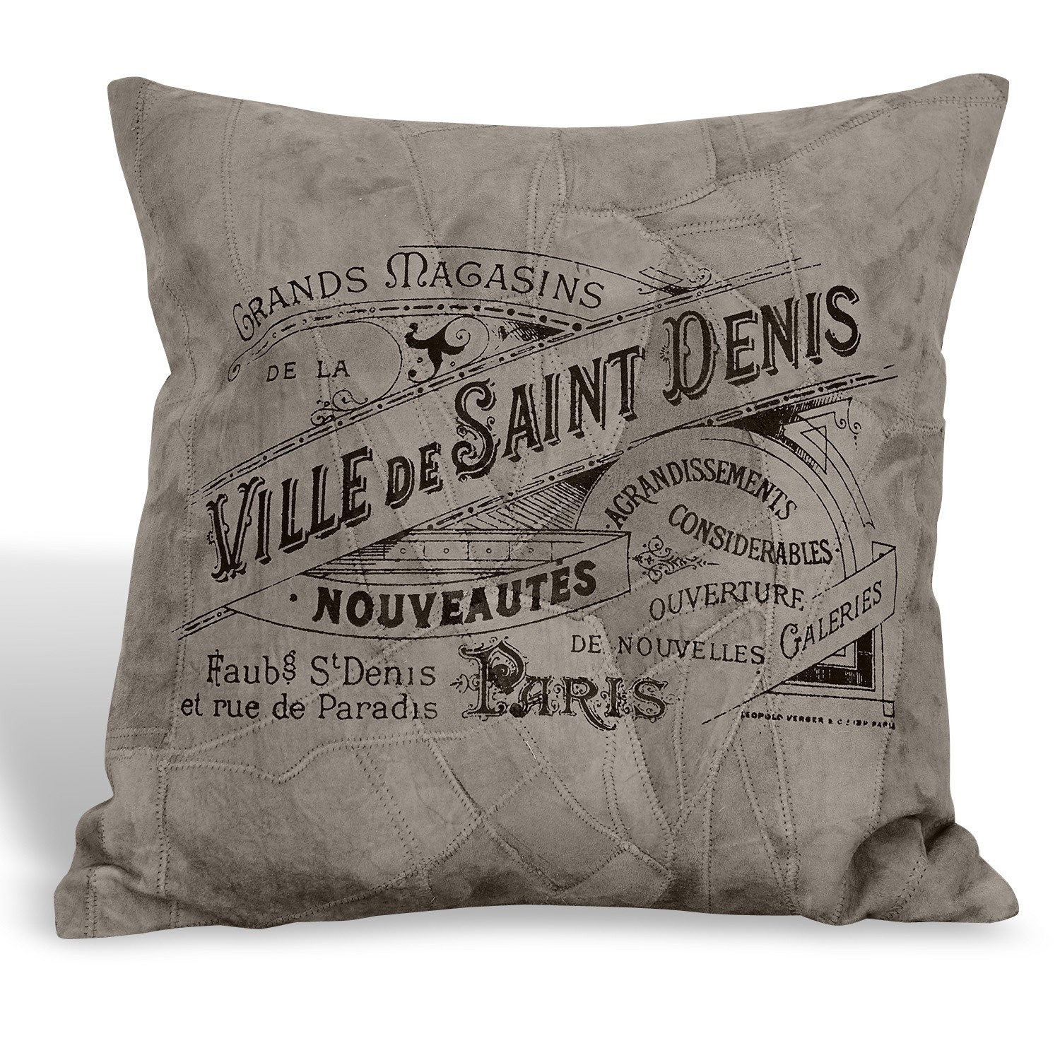 Grijs sierkussen van zacht materiaal met vintage print voor woonkamer en slaapkamer