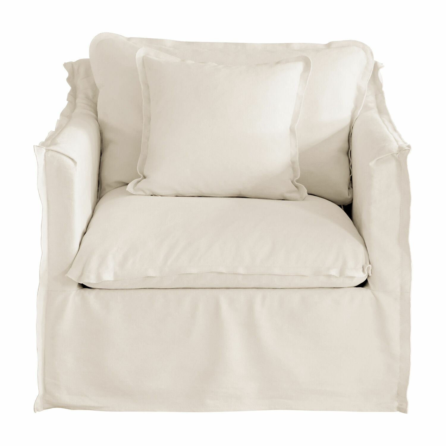 crème Crèmekleurige Tienen fauteuil van katoen met zachte kussens, comfortabele woonkamerstoel