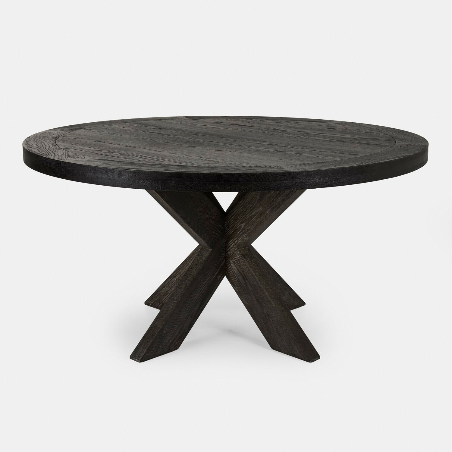 Tafel Darvoux Ronde tafel van donker hout met unieke X-poot, modern design voor eetkamer