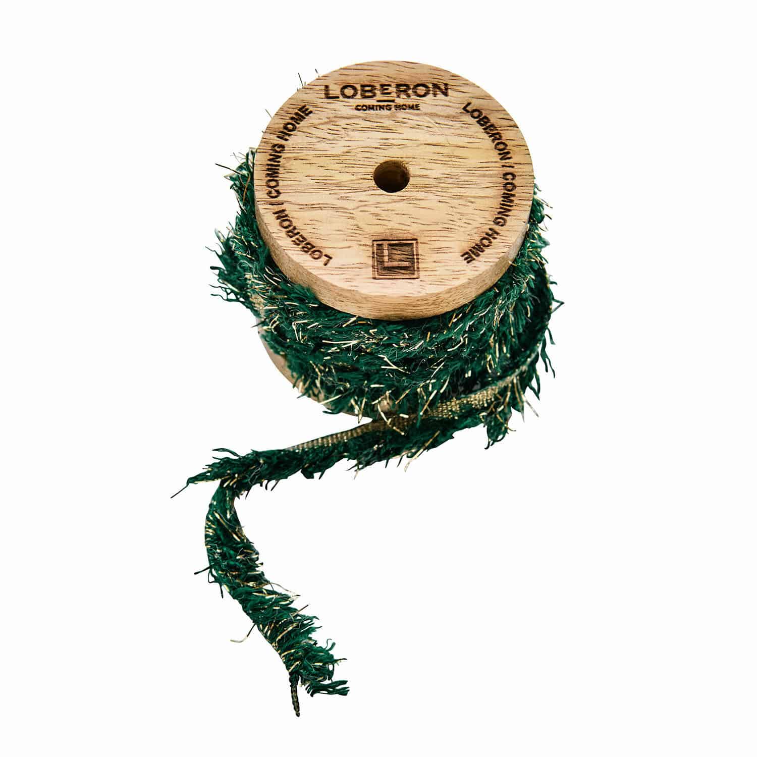 Lint Calarith Houten spoel met groene decoratieve lint met gouden glitters voor feestelijke decoratie