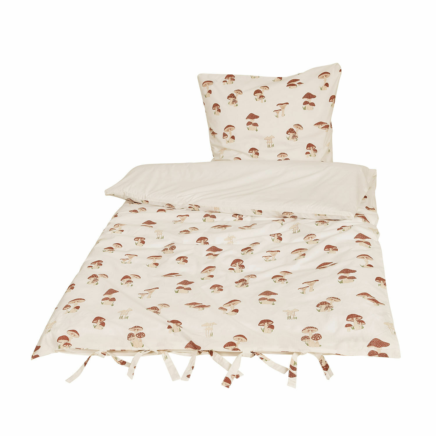 Beddengoed Norilie Katoenen beddengoed in crème met bruine paddenstoelenprint, zacht en decoratief