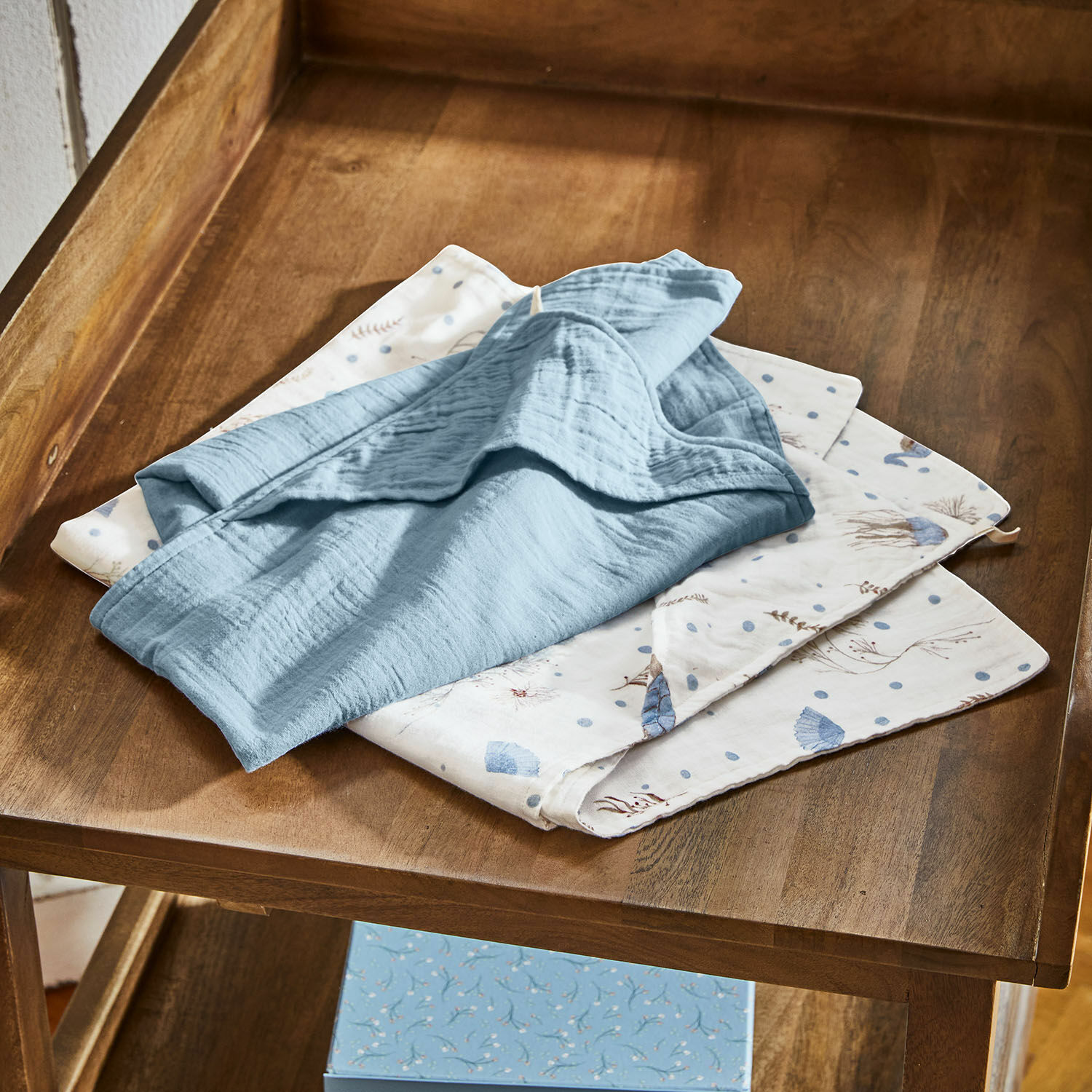 Badcape set van 2 Tinkertop Zachte katoenen theedoeken in blauw en wit met print, praktische keukenaccessoires voor thuis