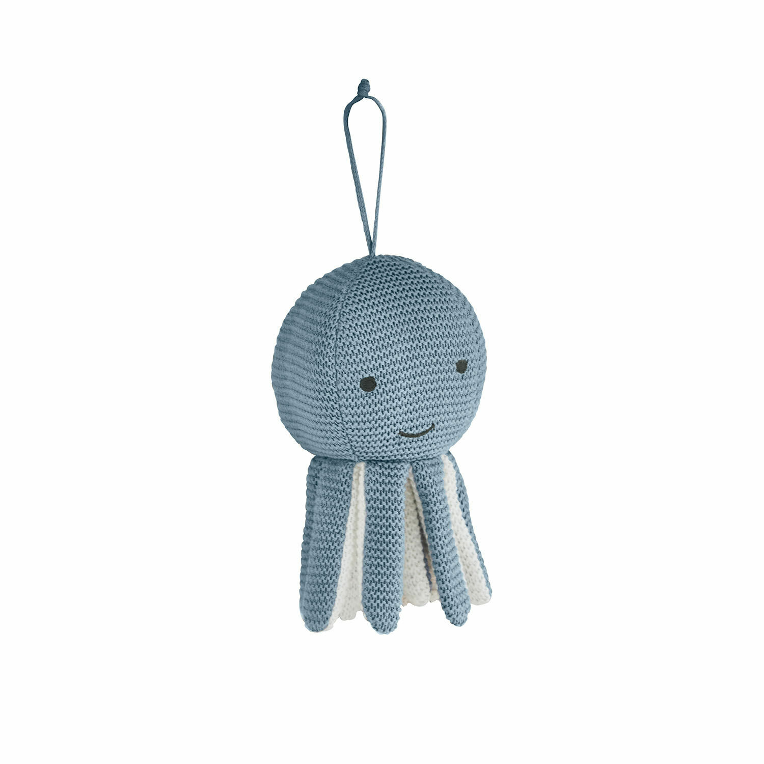 Muziekknuffel Cozycot Blauwe gebreide octopus hangdecoratie met witte details, kinderkameraccessoire