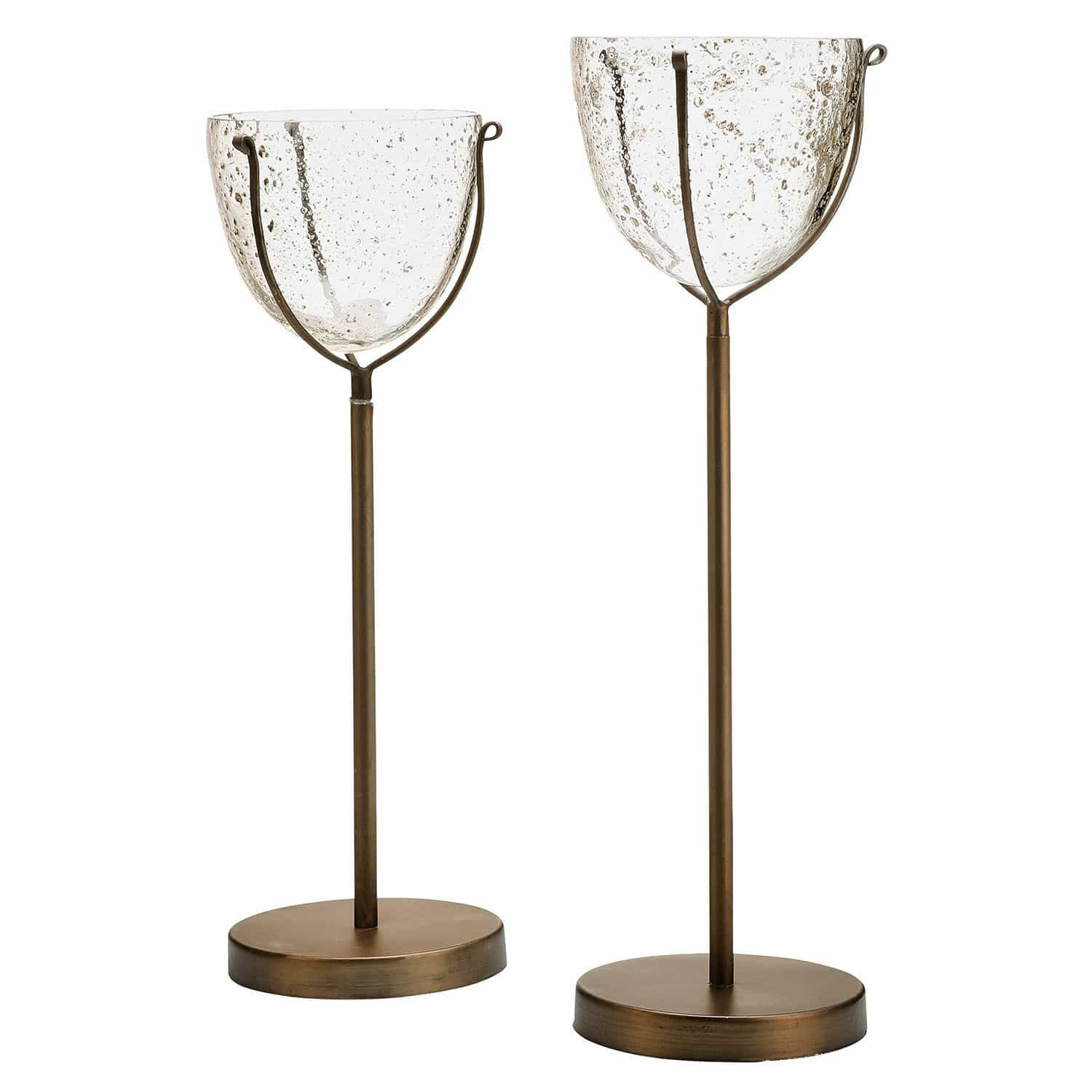 Kaarsenstandaard set van 2 Piacello Set van twee kandelaren van glas en messingkleurig metaal voor interieurdecoratie en verlichting