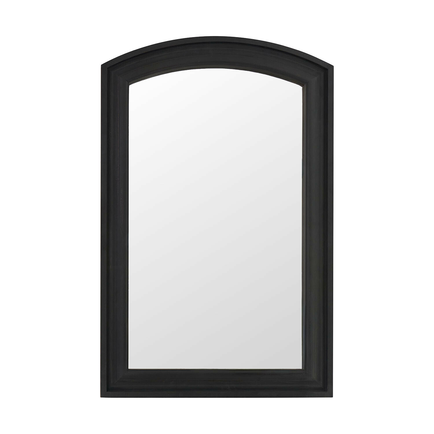 Zwarte houten spiegel met afgeronde bovenkant, modern design voor interieurdecoratie