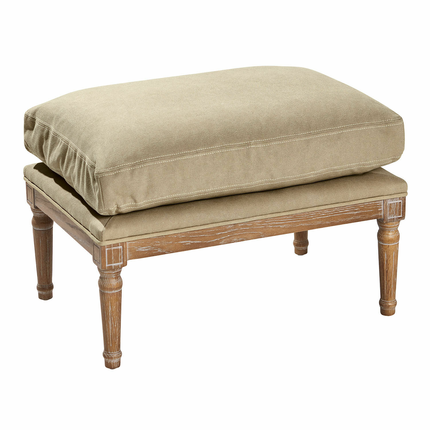 Hocker Greenbrier Voetenbank met houten frame en beige stof, comfortabele woonkamermeubel