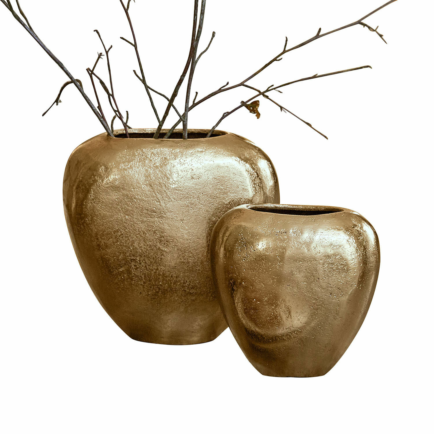 Vaas set van 2 Cezelle Set van twee gouden keramische vazen met afgeronde vorm voor interieurdecoratie