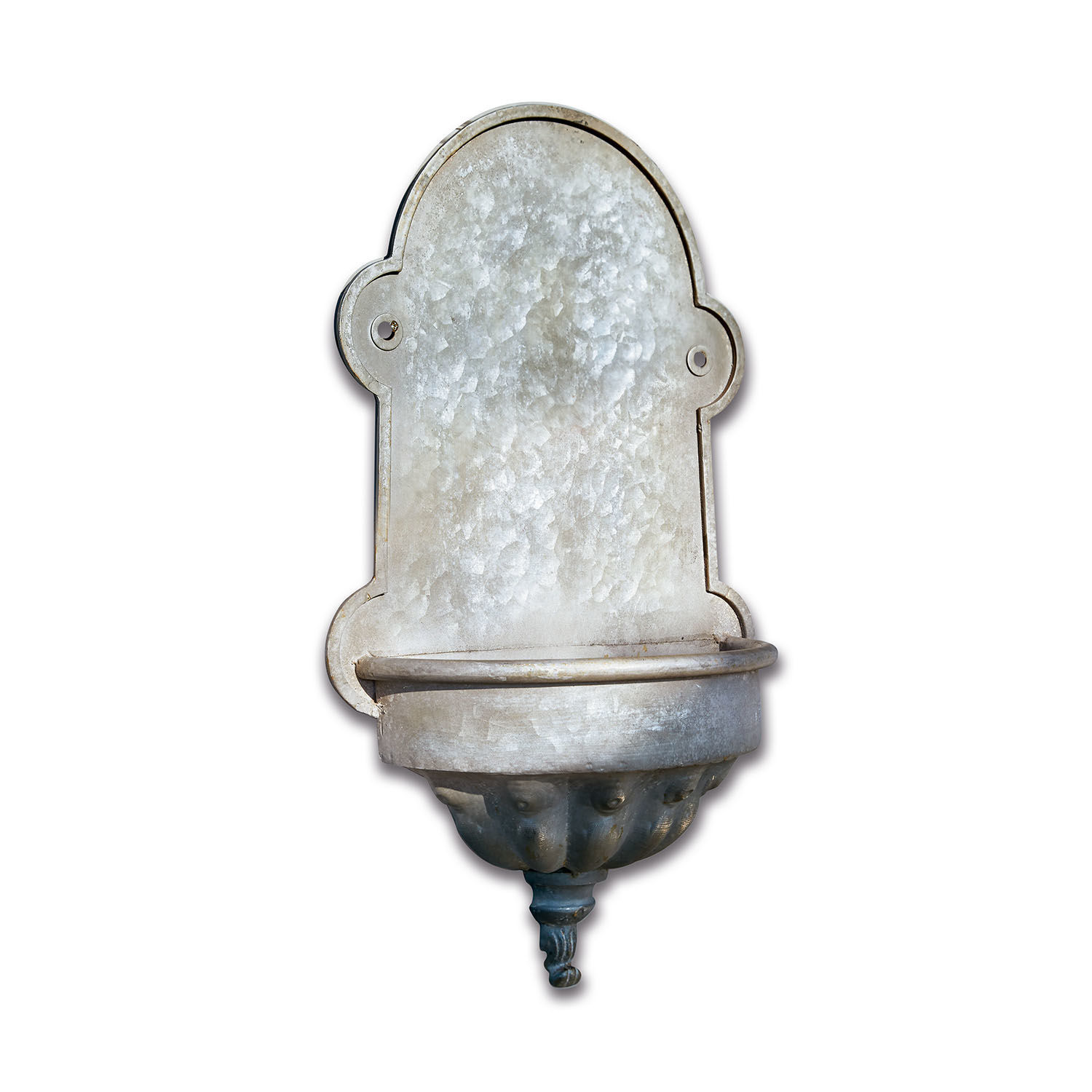 Plantenbak Millieur Grijze metalen wandfontein met decoratieve vorm en antieke stijl voor buiten in de tuin