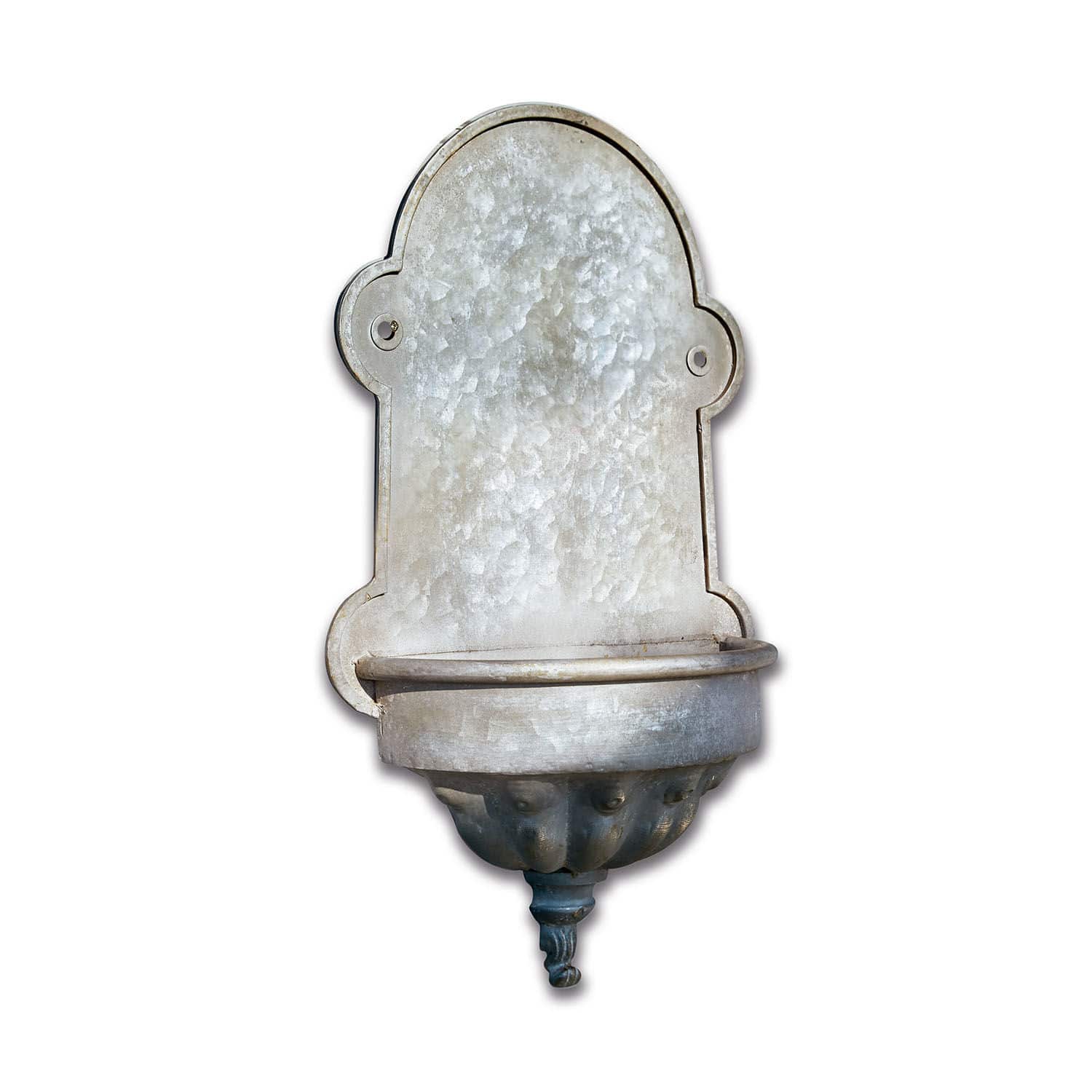 Plantenbak Millieur Grijze metalen wandfontein met decoratieve vorm en antieke stijl voor buiten in de tuin