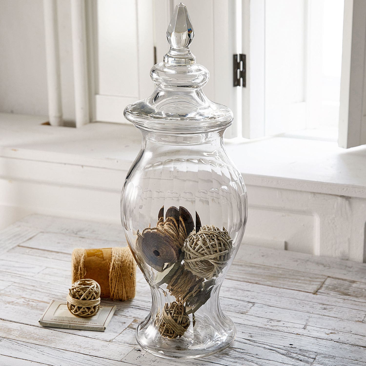 Glazen pot Marquhis Transparante glazen vaas met deksel en rustieke decoratie, stijlvolle woonaccessoire