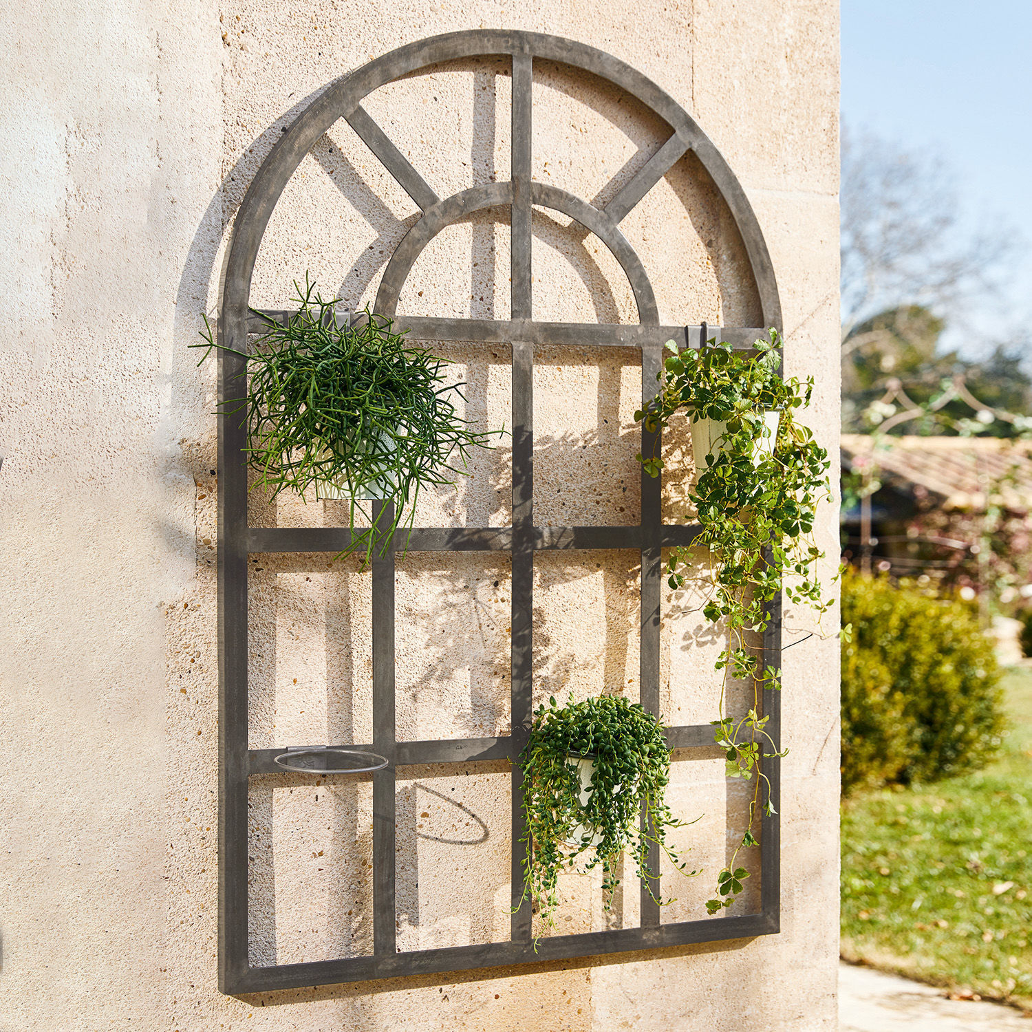Zwart metalen wandklimrek met plantenplanken voor tuin- en wanddecoratie