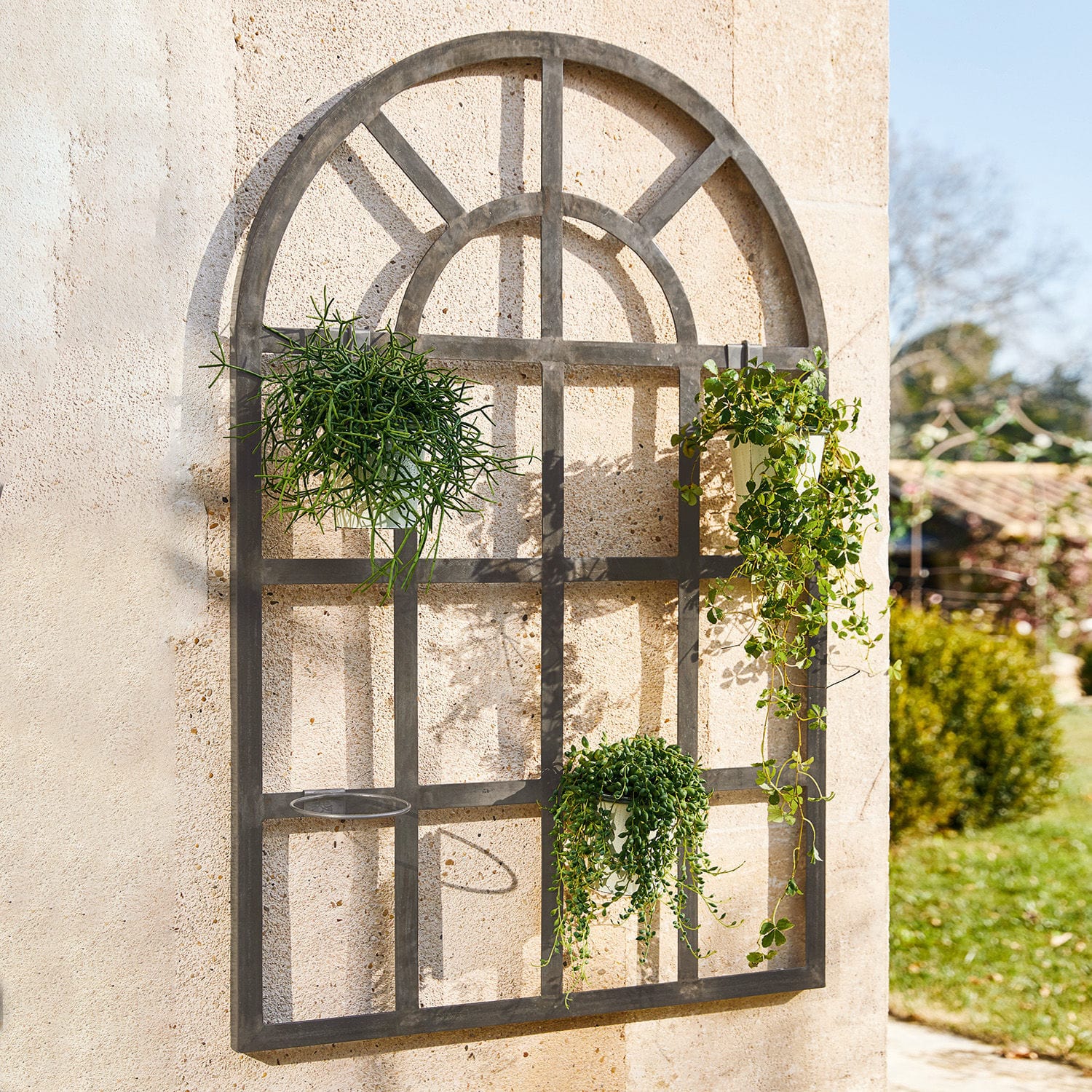 Plantenrek Villandor Zwart metalen wandklimrek met plantenplanken voor tuin- en wanddecoratie