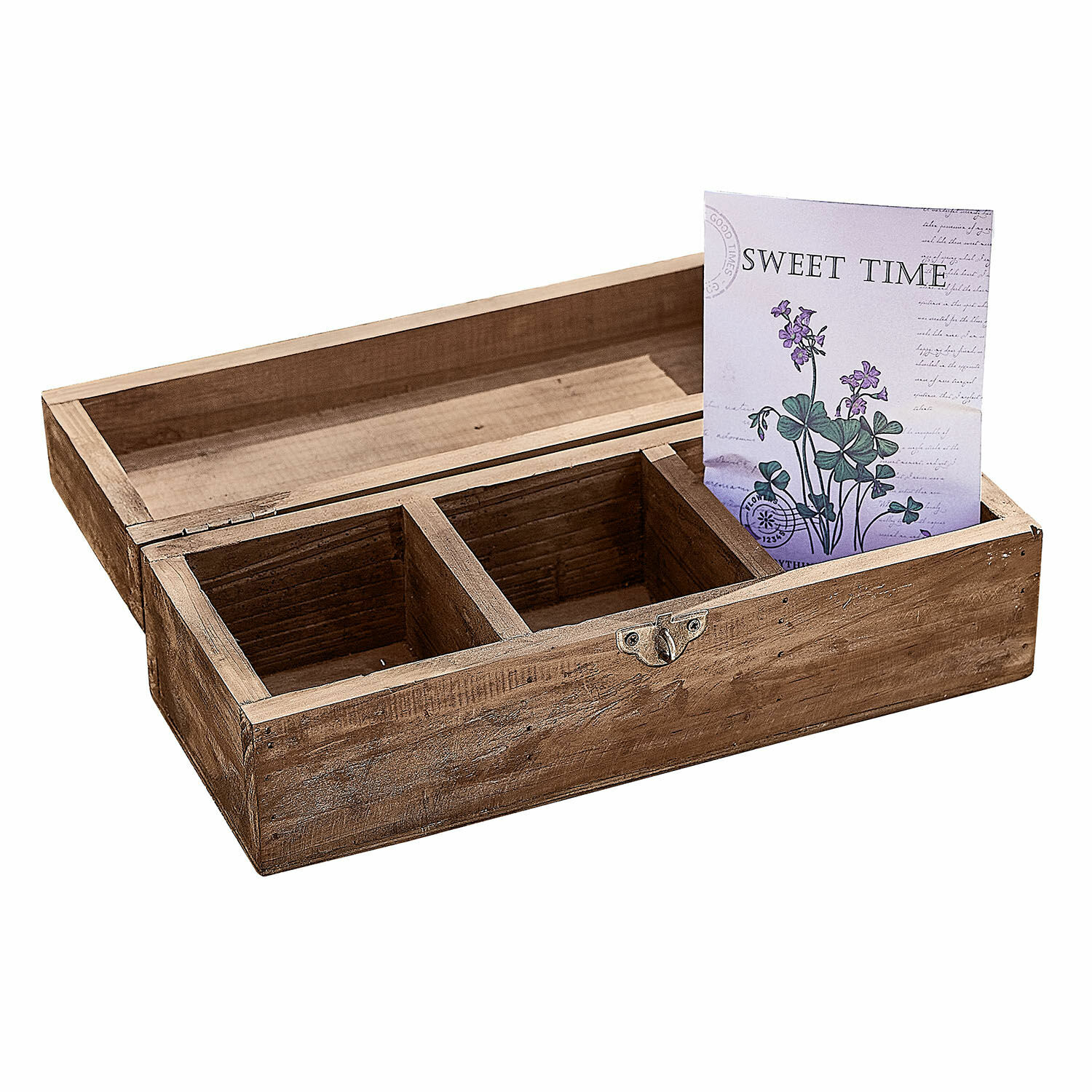 Kistje Jixel Houten opbergdoos met drie vakken van natuurlijk hout voor decoratie en organisatie