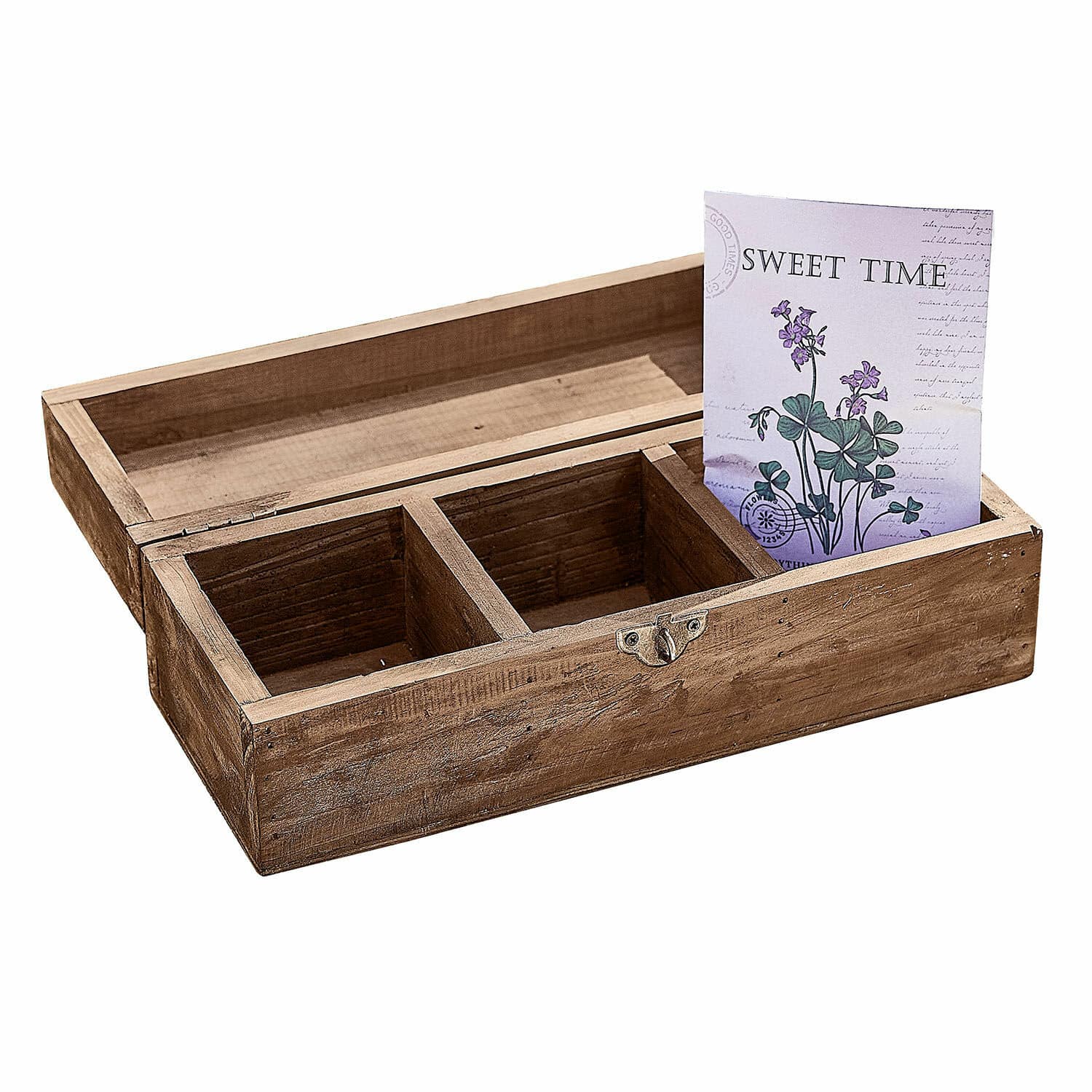 Kistje Jixel Houten opbergdoos met drie vakken van natuurlijk hout voor decoratie en organisatie