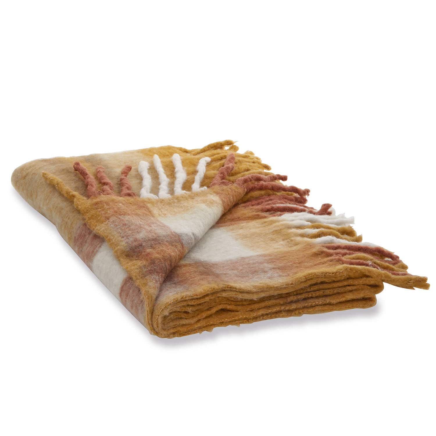 Plaid Alborg Zachte plaid met franjes in warme beige- en bruintinten, perfect voor de woonkamer