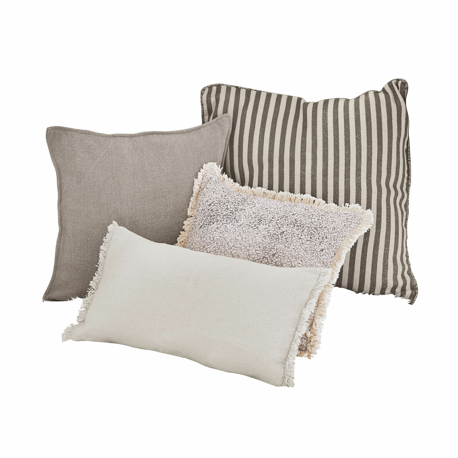 Kussen set van 4 Valenciennes Set van vier decoratieve kussens in beige en bruintinten met diverse patronen en franjes