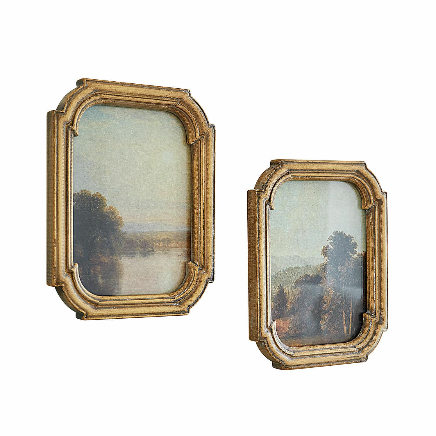 Schilderij set van 2 Fleuroix Set van twee gouden houten lijsten met klassieke landschappen, vintage wanddecoratie.
