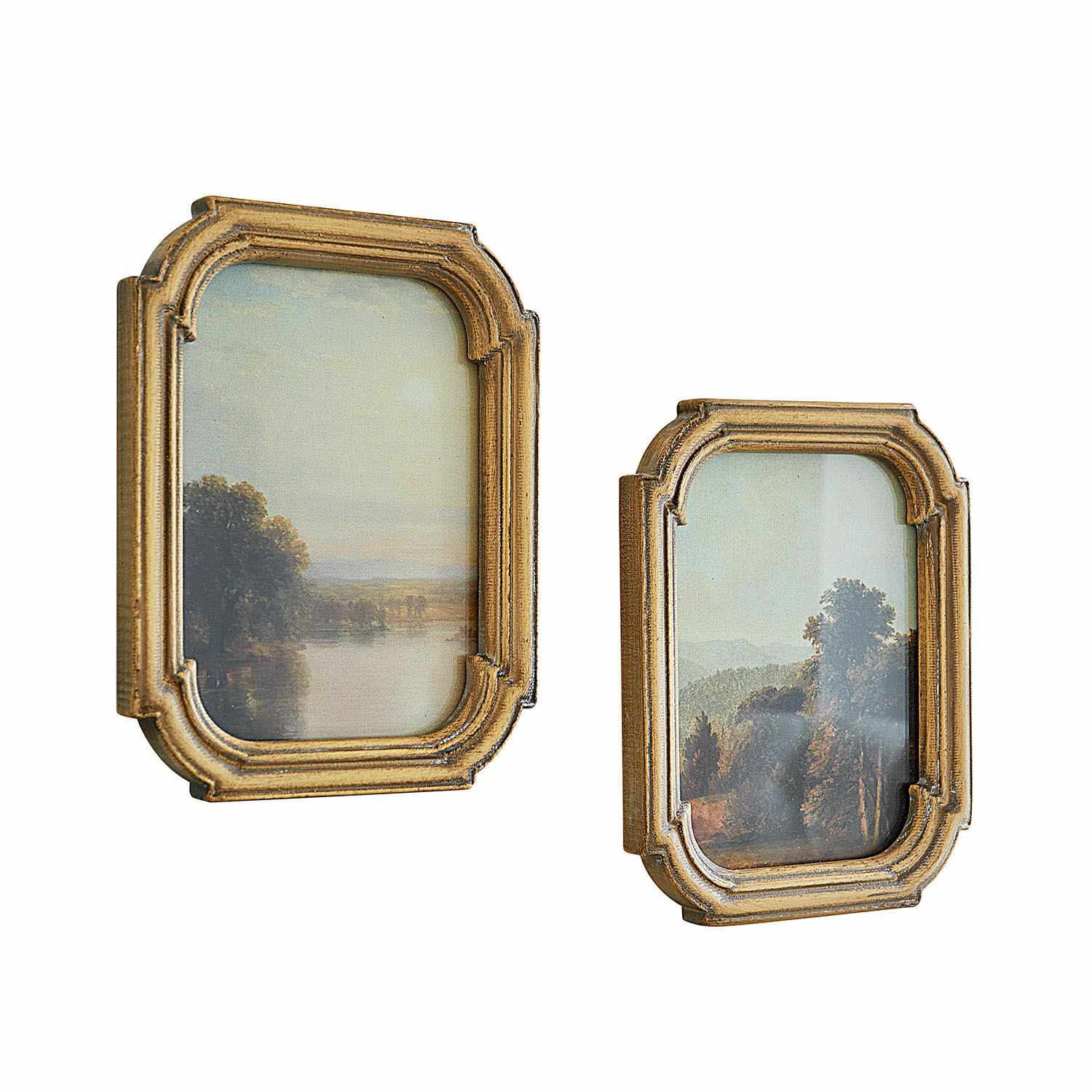 Schilderij set van 2 Fleuroix Set van twee gouden houten lijsten met klassieke landschappen, vintage wanddecoratie.