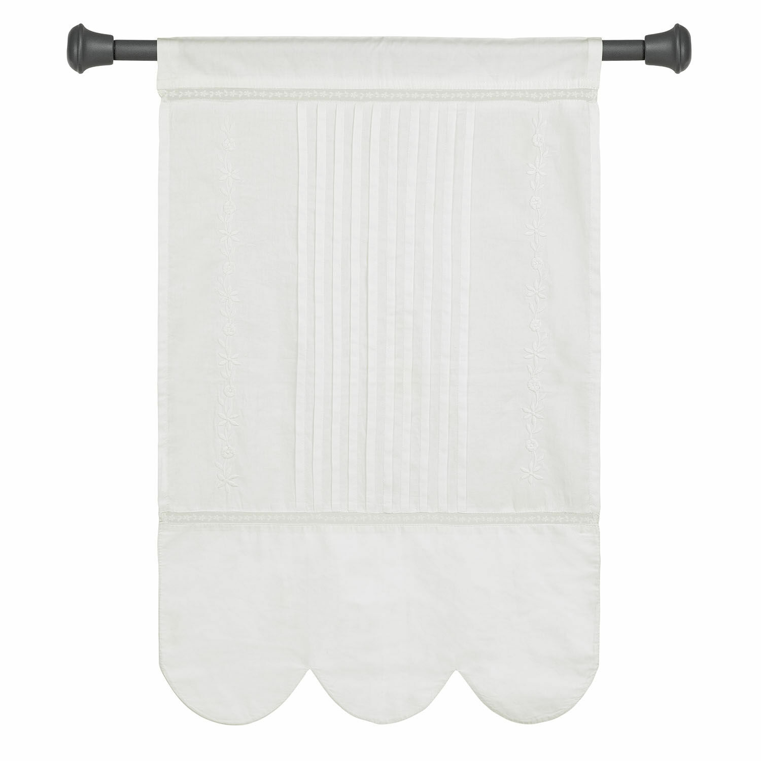 Vitrage Wistelle Witte katoenen gordijn met plooien en borduurwerk, decoratief raamdoek