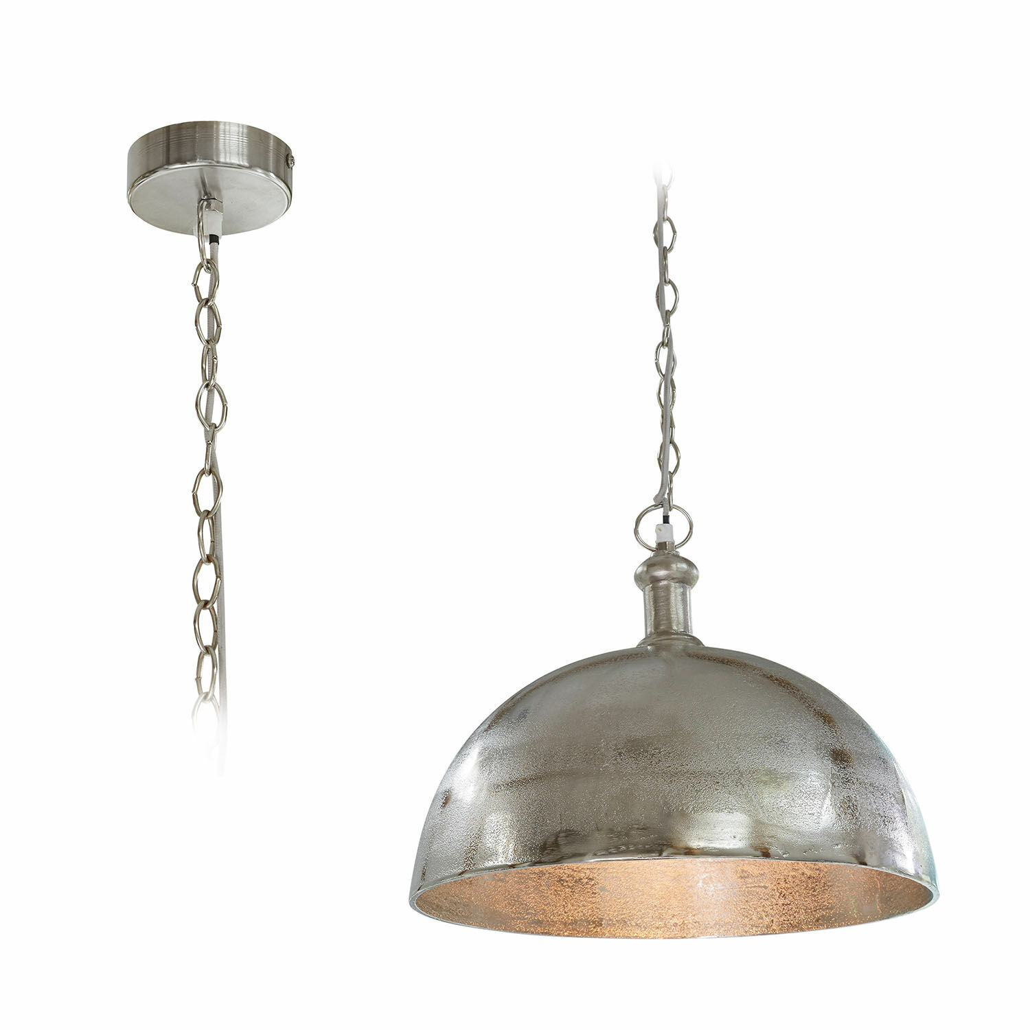Hanglamp Kandi Hanglamp van zilverkleurig metaal met ketting, industriële stijl voor woonkamer