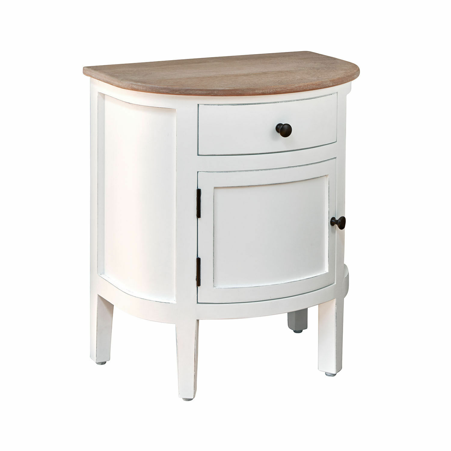 Witte houten nachtkast Arvelin met lade en plank, natuurlijk blad, slaapkamermeubel