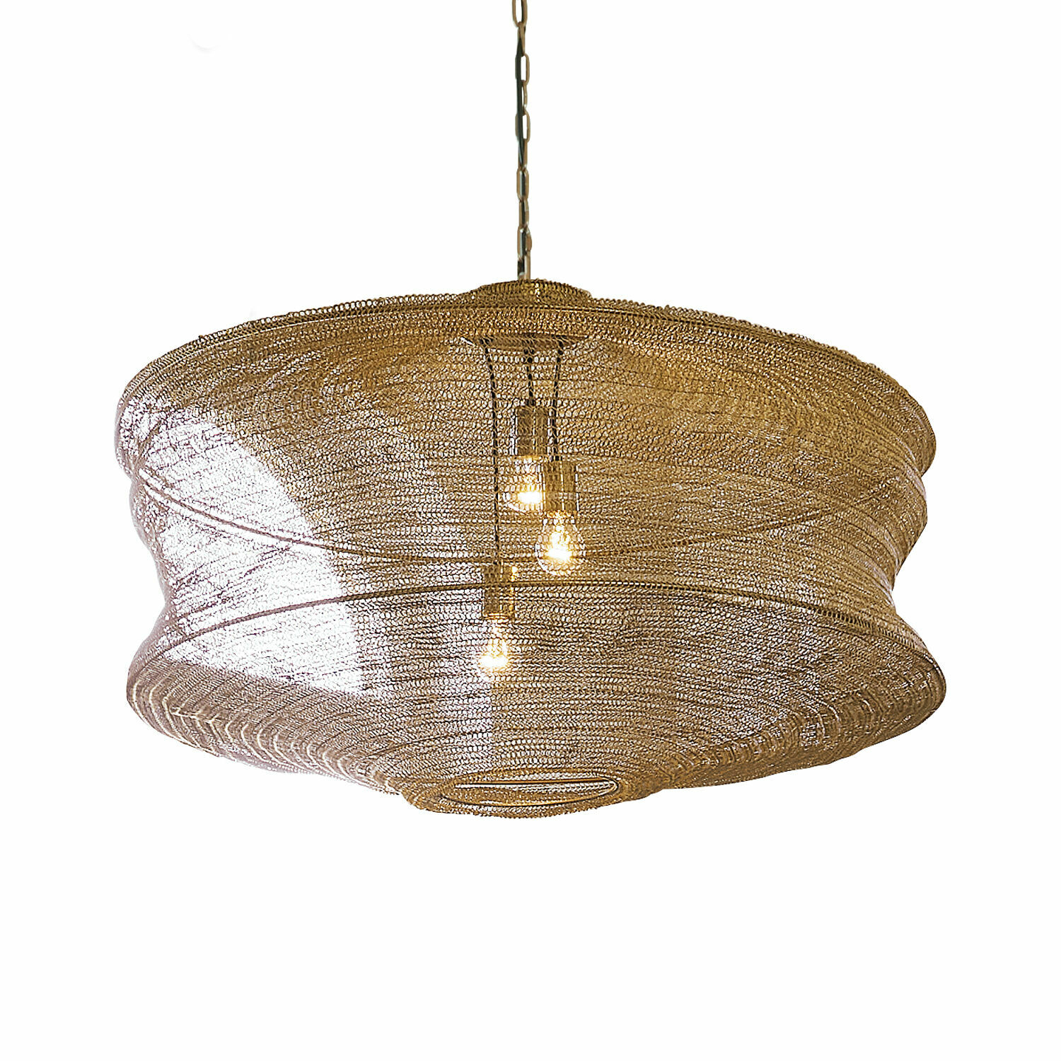 Gouden hanglamp Valerique van metalen gaas, moderne verlichting voor woonkamer en eetkamer