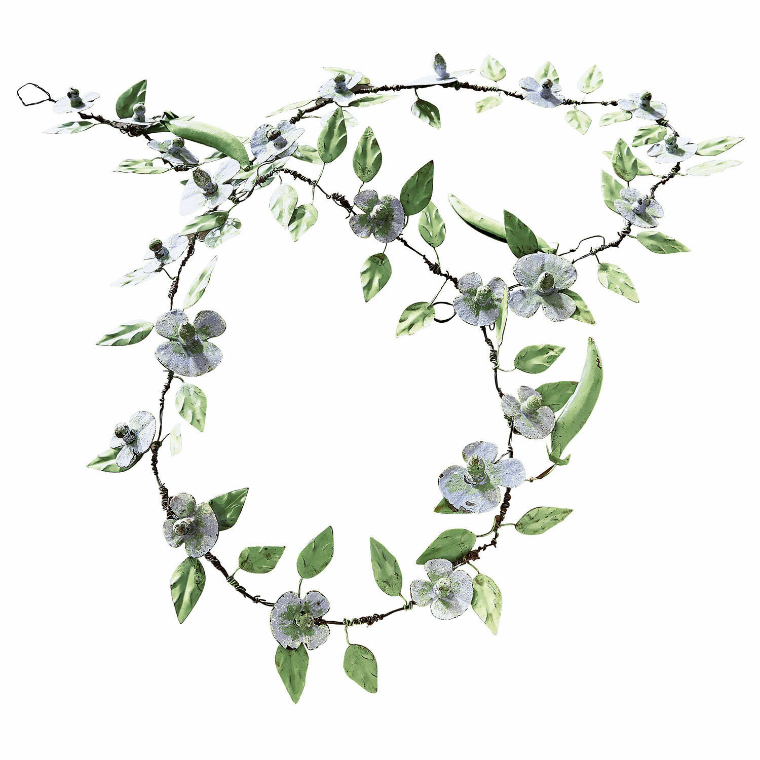 Guirlande Cecilia Decoratieve metalen slinger met groene bladeren en witte bloemen voor binnen en tuin