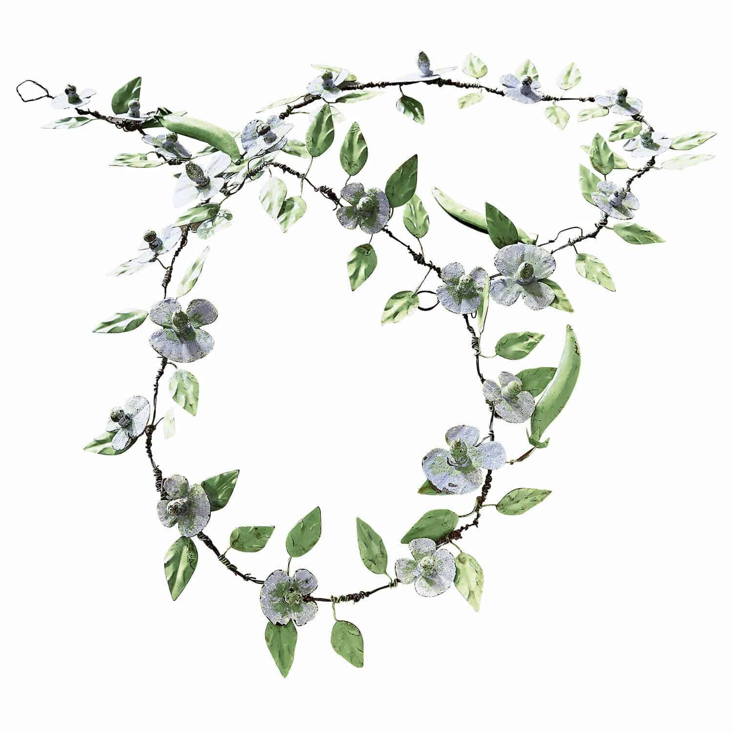 Guirlande Cecilia Decoratieve metalen slinger met groene bladeren en witte bloemen voor binnen en tuin