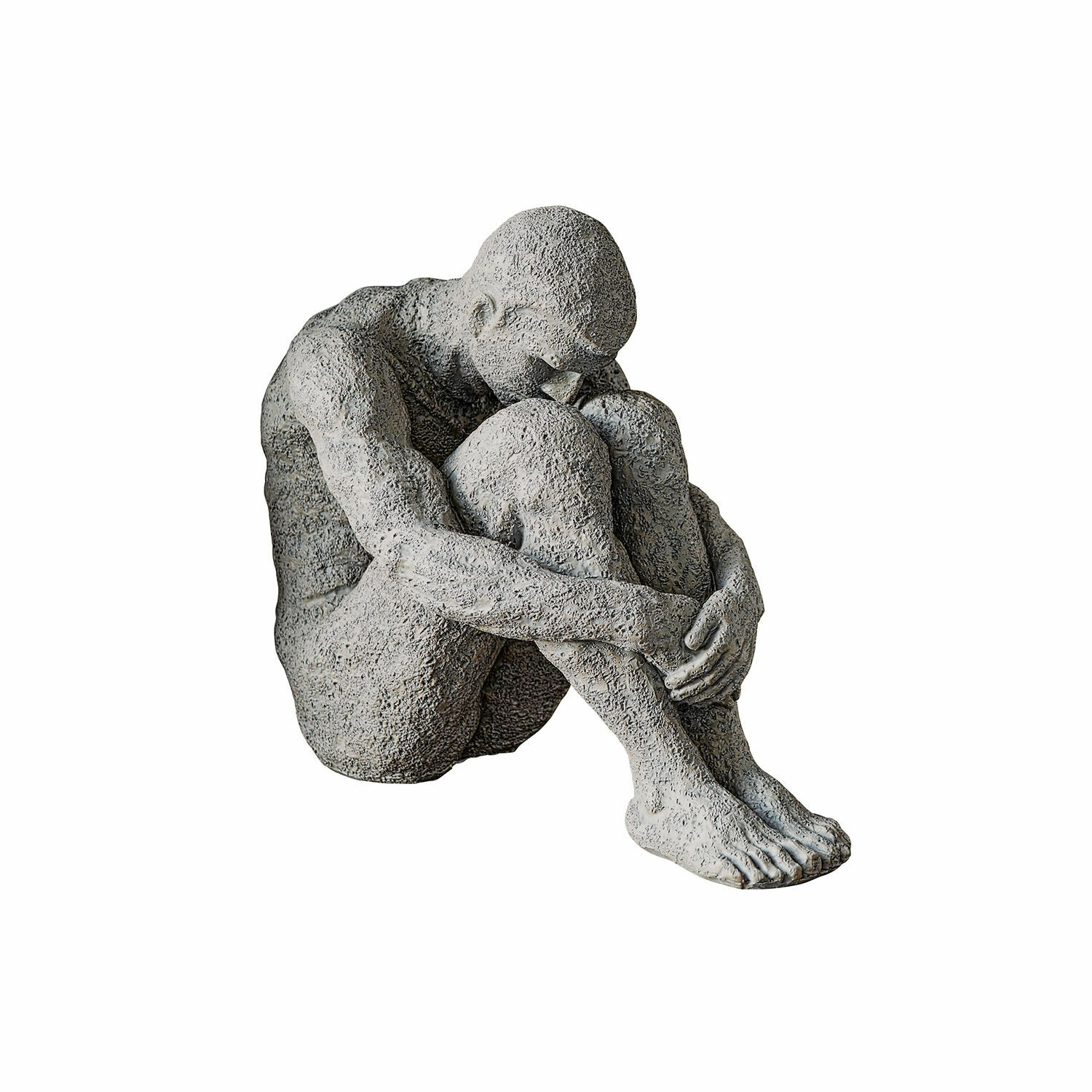Beeld Antony Beeld van zittend figuur van grijs, ruw steenmateriaal, moderne woondecoratie
