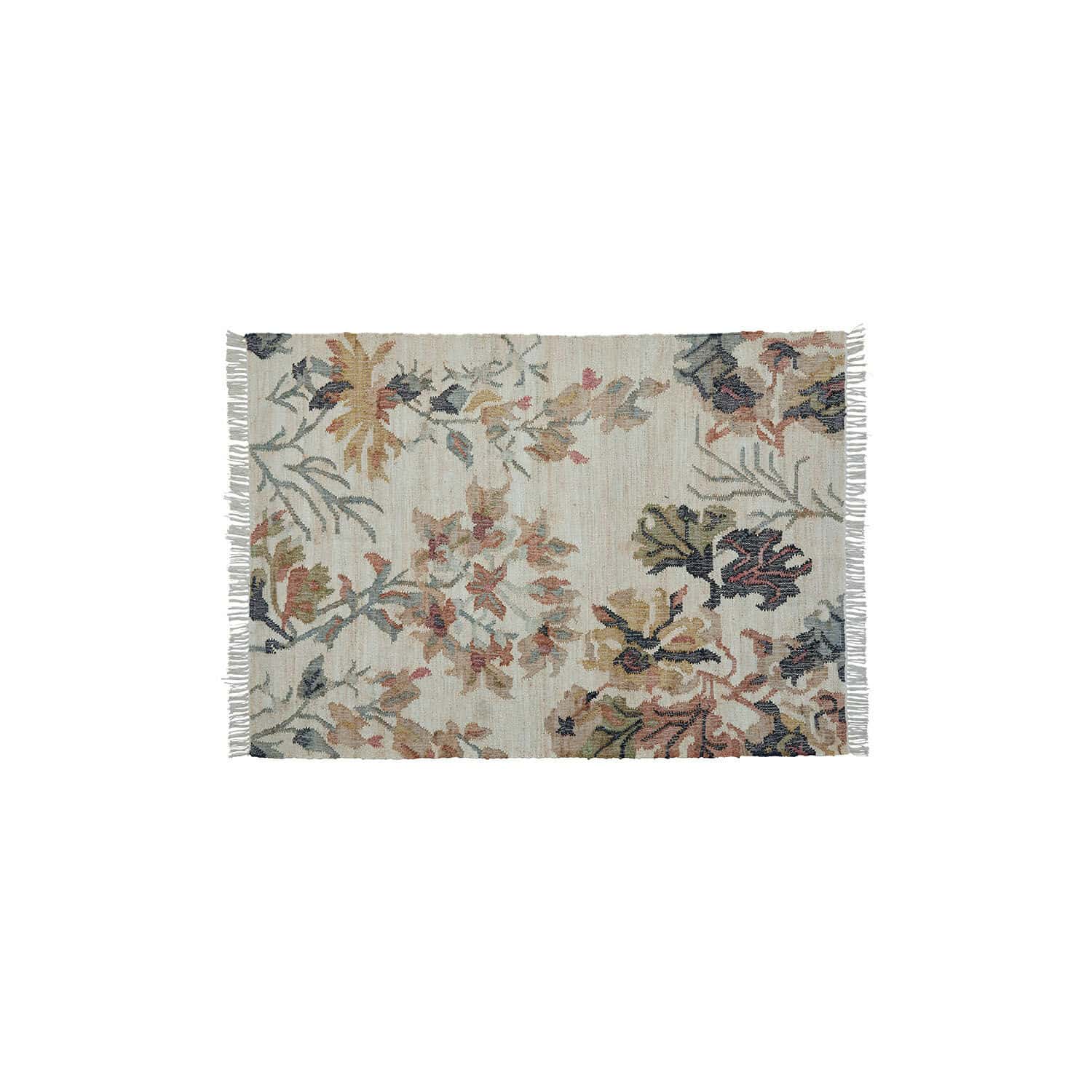 Vloerkleed Osorno Katoenen crème vloerkleed met pastel bloemenpatroon, geschikt voor woonkamerdecoratie