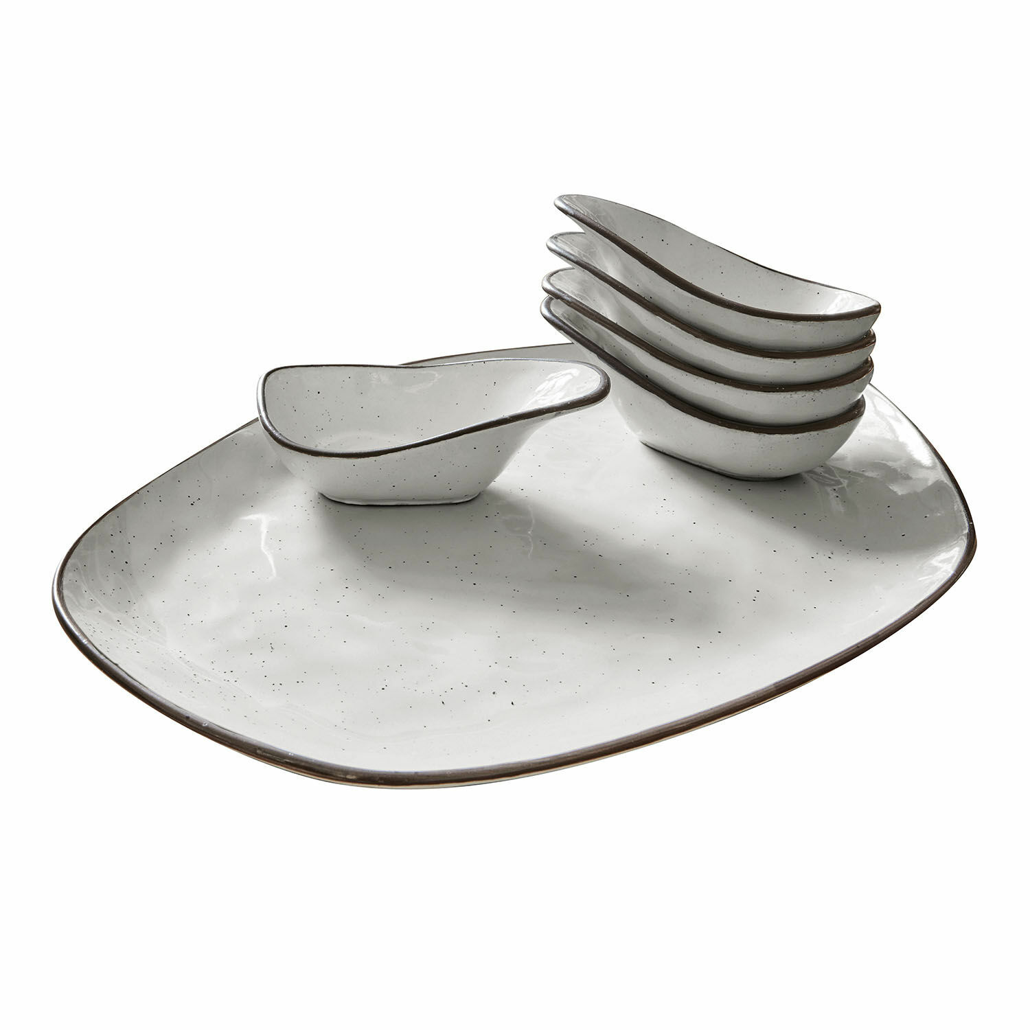 Set van 6 grijze keramische Biarritz schaaltjes op groot serveerbord voor hapjes