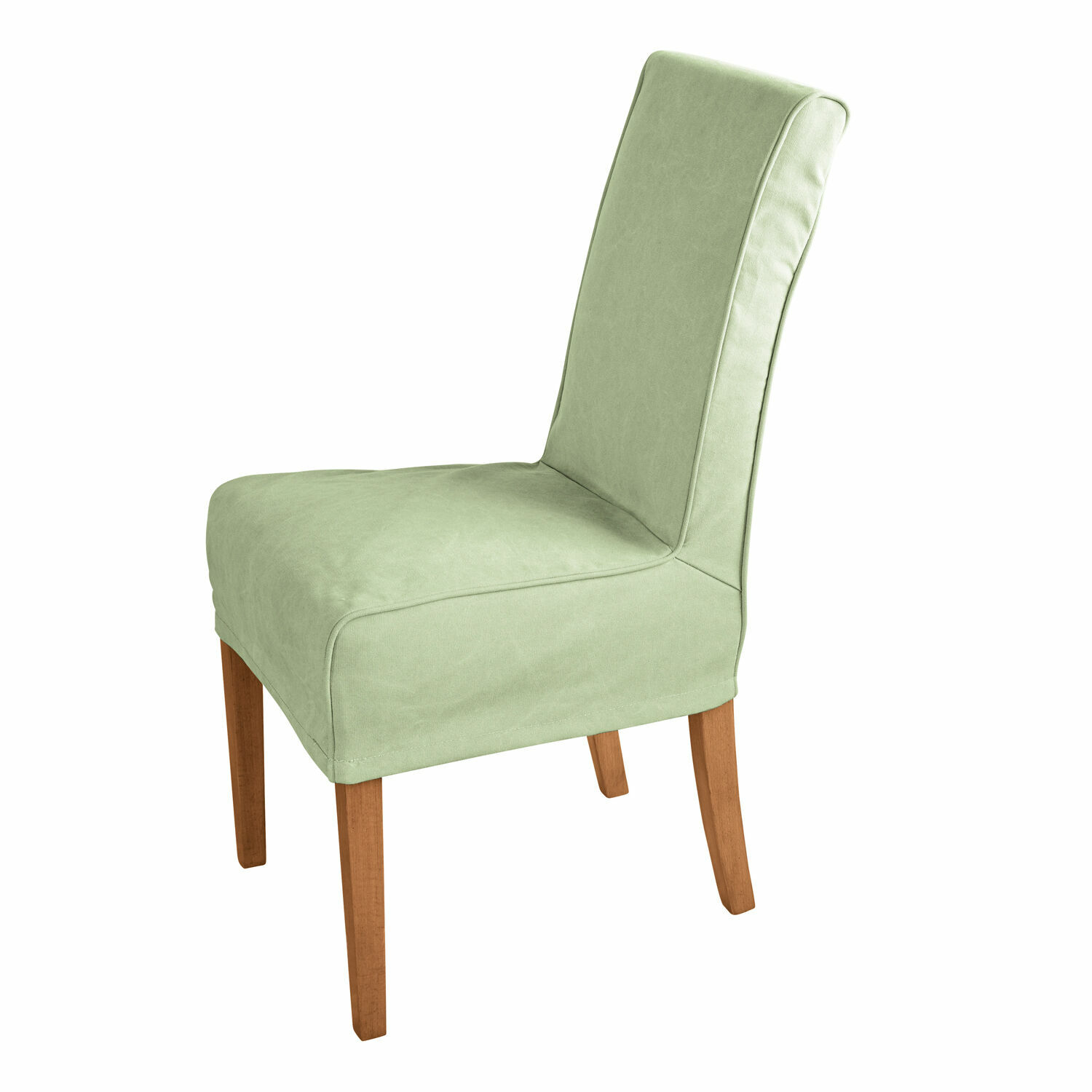 Mintgroene gestoffeerde stoel met houten poten, comfortabele zitplaats voor woonkamer of eetkamer