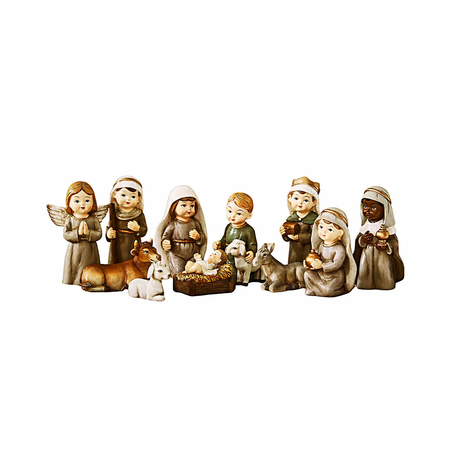 Kerststalfiguurtje set van 11 Kittalee Set kerststalfiguren van keramiek in natuurlijke kleuren, traditionele kerstdecoratie