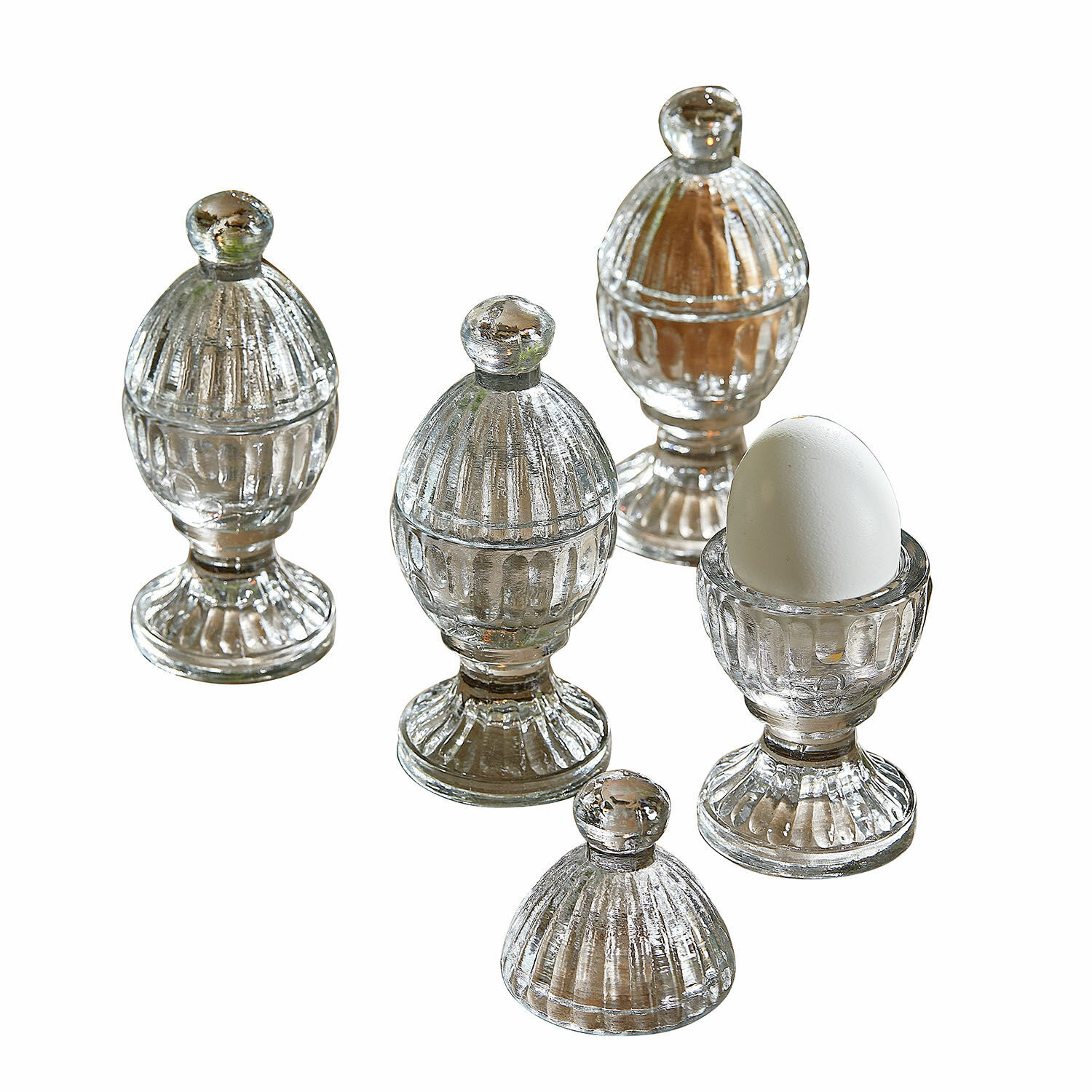 Eierdopje set van 4 Uvirel Elegante doorzichtige glazen eierdoppen met deksels, stijlvol keukengerei