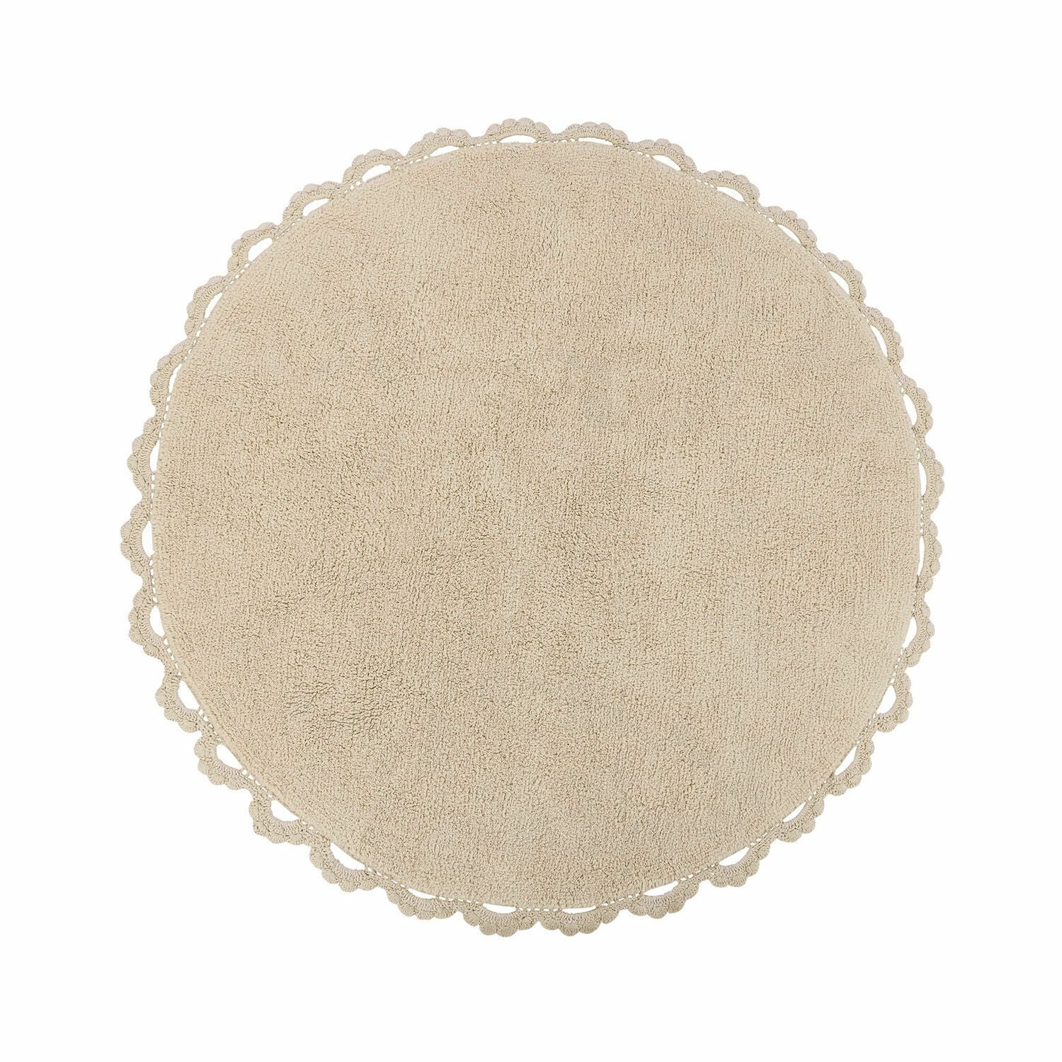 Vloerkleed Arash Ronde beige katoenen vloerkleed met decoratieve kanten rand voor interieurdecoratie