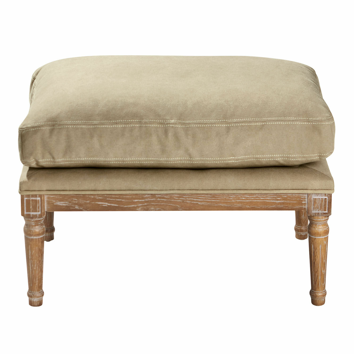 antiekbruin/beige Voetenbank Greenbrier met beige stof en antiekbruin hout, stijlvolle woonkamermeubel