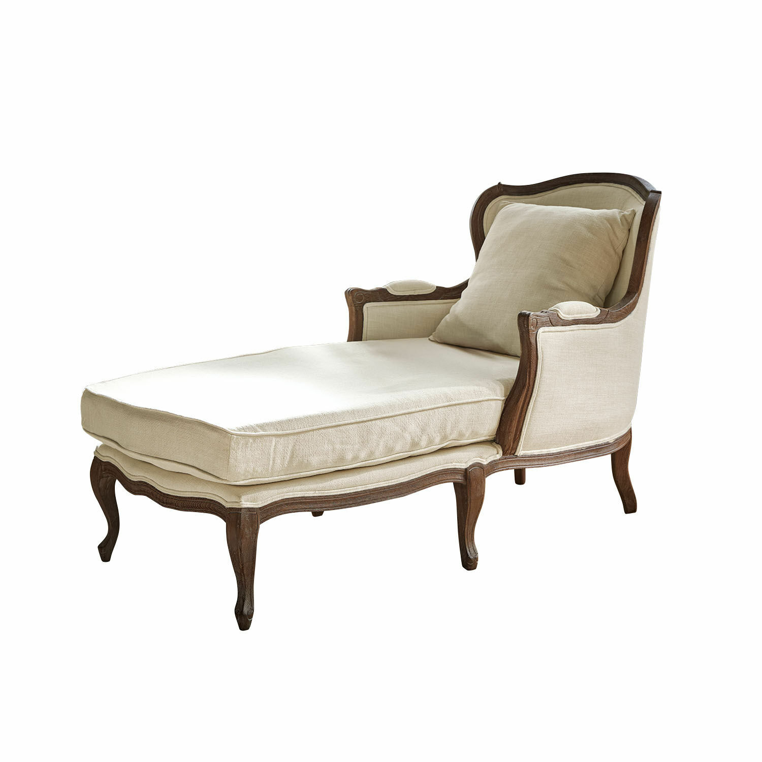 crème/bruin Crèmekleurige chaise longue van hout en stof met kussen, elegante woonkamermeubel