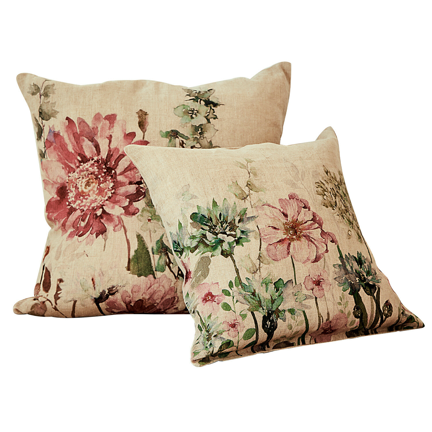 Kussenhoes set van 2 Cornimont Set van twee linnen sierkussens met bloemenprint in pastelkleuren voor woondecoratie