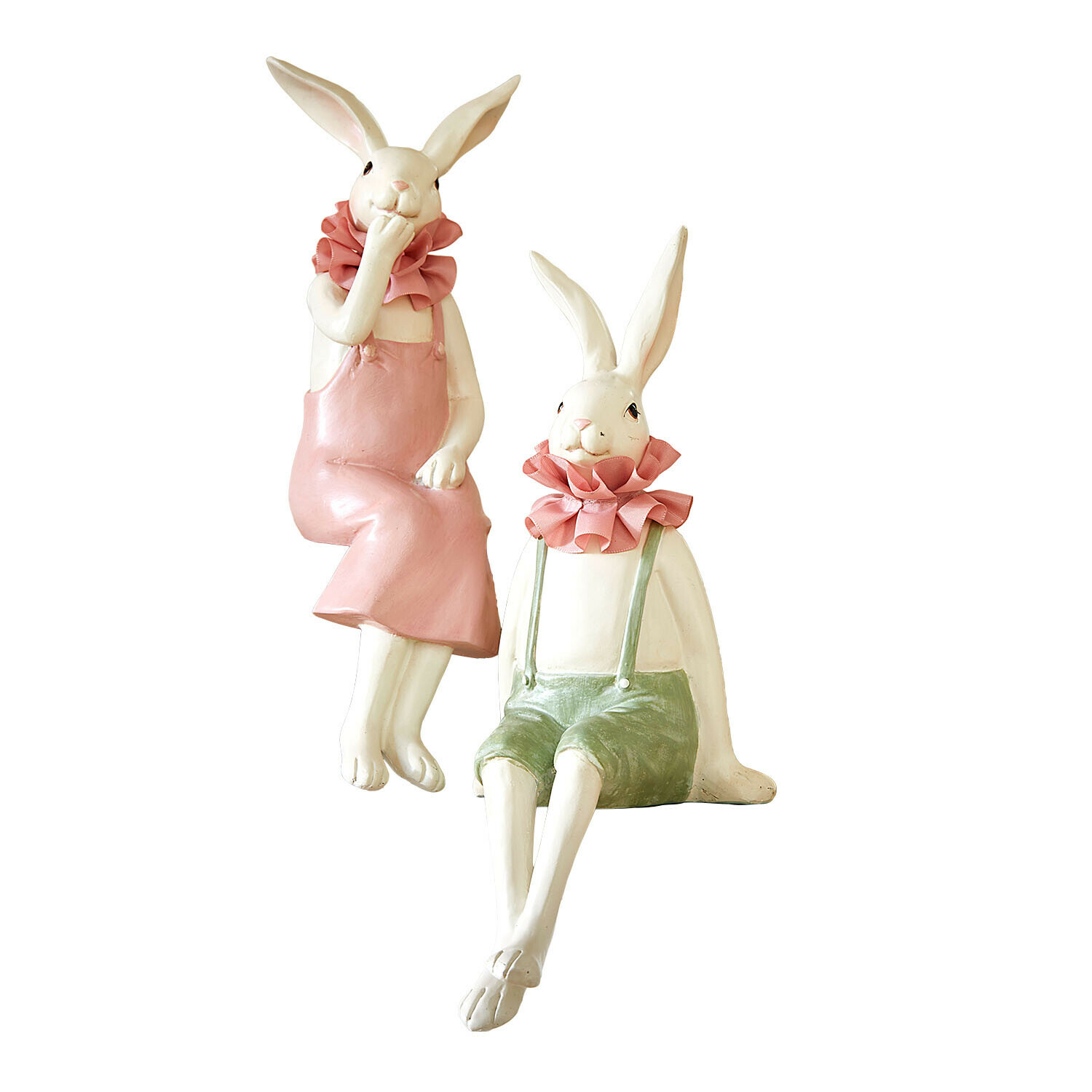 Sierhaasje set van 2 Vent Élysien Twee decoratieve keramische konijnenfiguren in pastelkleuren met roze ruches